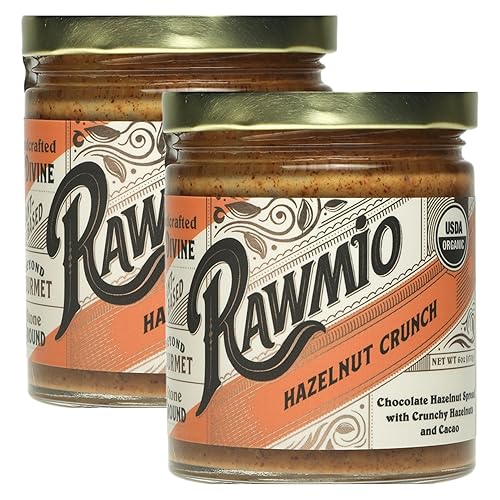 Rawmio Crema crujiente de avellana orgánica, 6 onzas, paquete de 2, 6 porciones por frasco, crudo, orgánico, vegano, sin gluten
