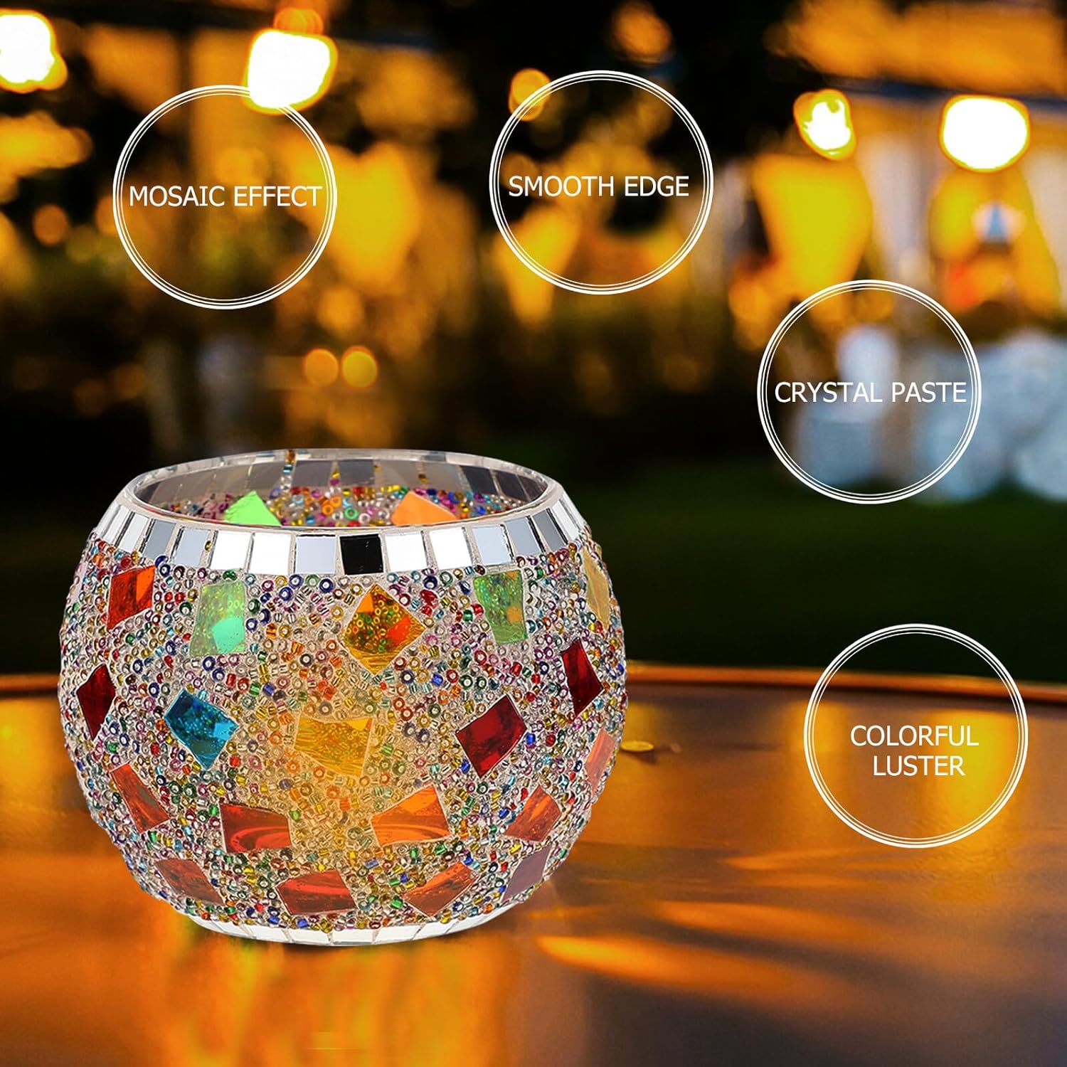 3pcs European Mosaic Glass Candleholder Set for Table Decor, Wedding Candlestick with Wavy Pattern, Gold Snowflake Colorful Flags, Romantic Candlelight Dinner Supply