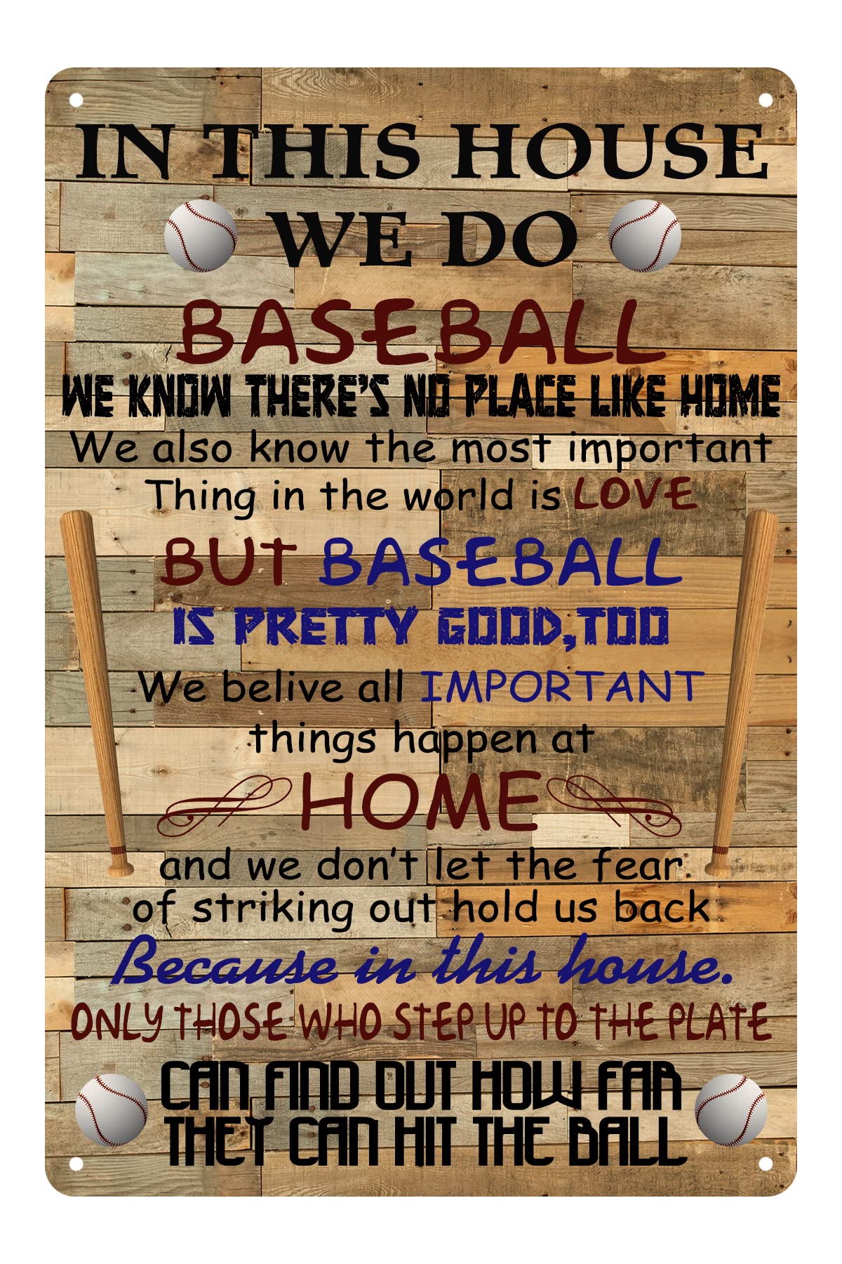 peiyeety Retro Metal Tin Sign 12 X 16 Inches Farmhouse in This House We Do Baseball Home Wall Decor Country Rustic Baseball Hanging Sign Decor