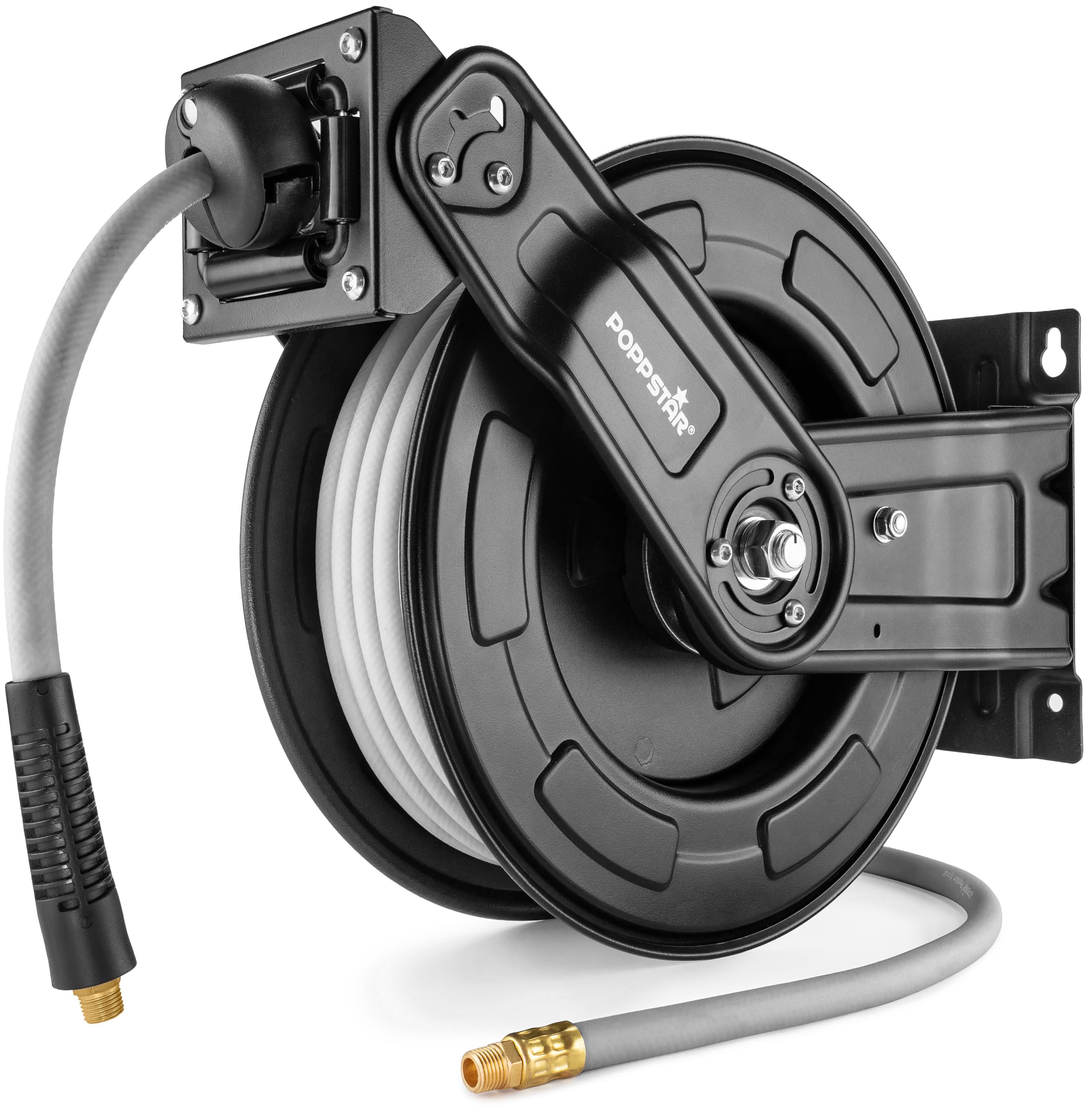 Poppstar Steel Compressed Air Hose Reel (20m+2m, Diameter (9.2x15mm)), Connections 1/4 inch BSPT
