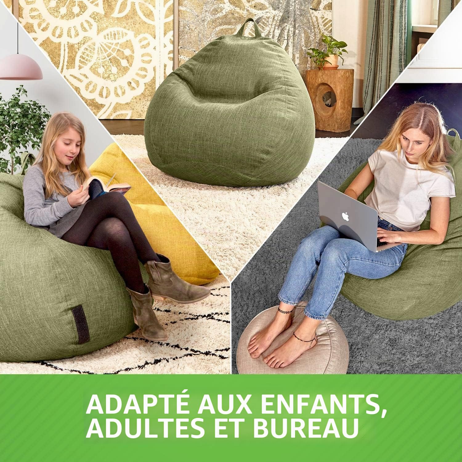 Green Bean© Pouf d'Intérieur XXL de 300 litres avec Remplissage de Perles EPS Doux Moelleux Lavable - Tissu Intérieur Coussin de Sol Coussin de Repos Coussin de Siège