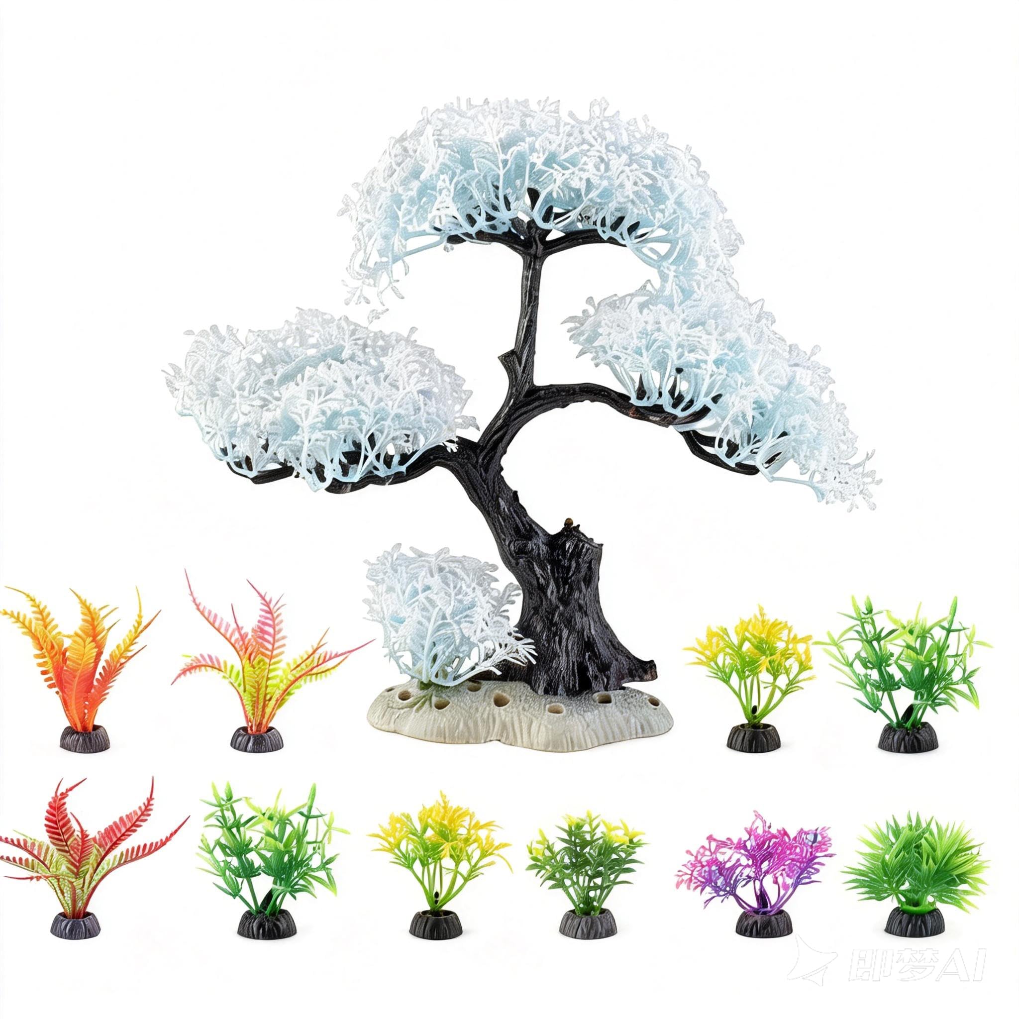 10PCS Artificial Aquarium Plant Blue Tree Set, Realistic Plastic Fish Tank Decorations, Safe for Betta Goldfish Shrimp, Low-Maintenance Aquascaping for Freshwater & Saltwater Tanks (Set 1 - White) — image 1