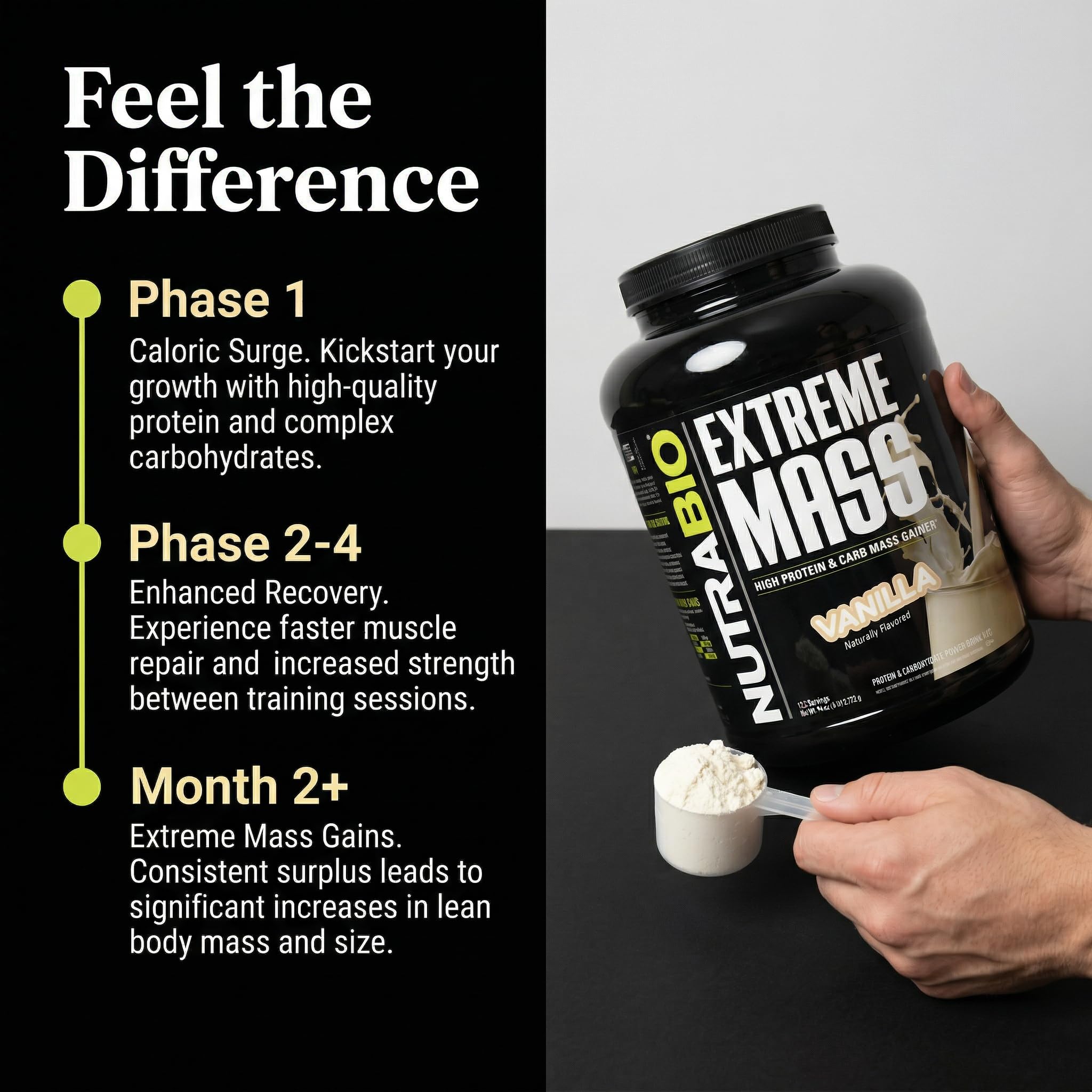 NutraBio Extreme Mass Gainer Protein Powder, 53G Protein, Clean Weight Gainer, Increase Muscle Mass, Full Spectrum Amino Acid - Vanilla, 6 Pound — Amazon image 6