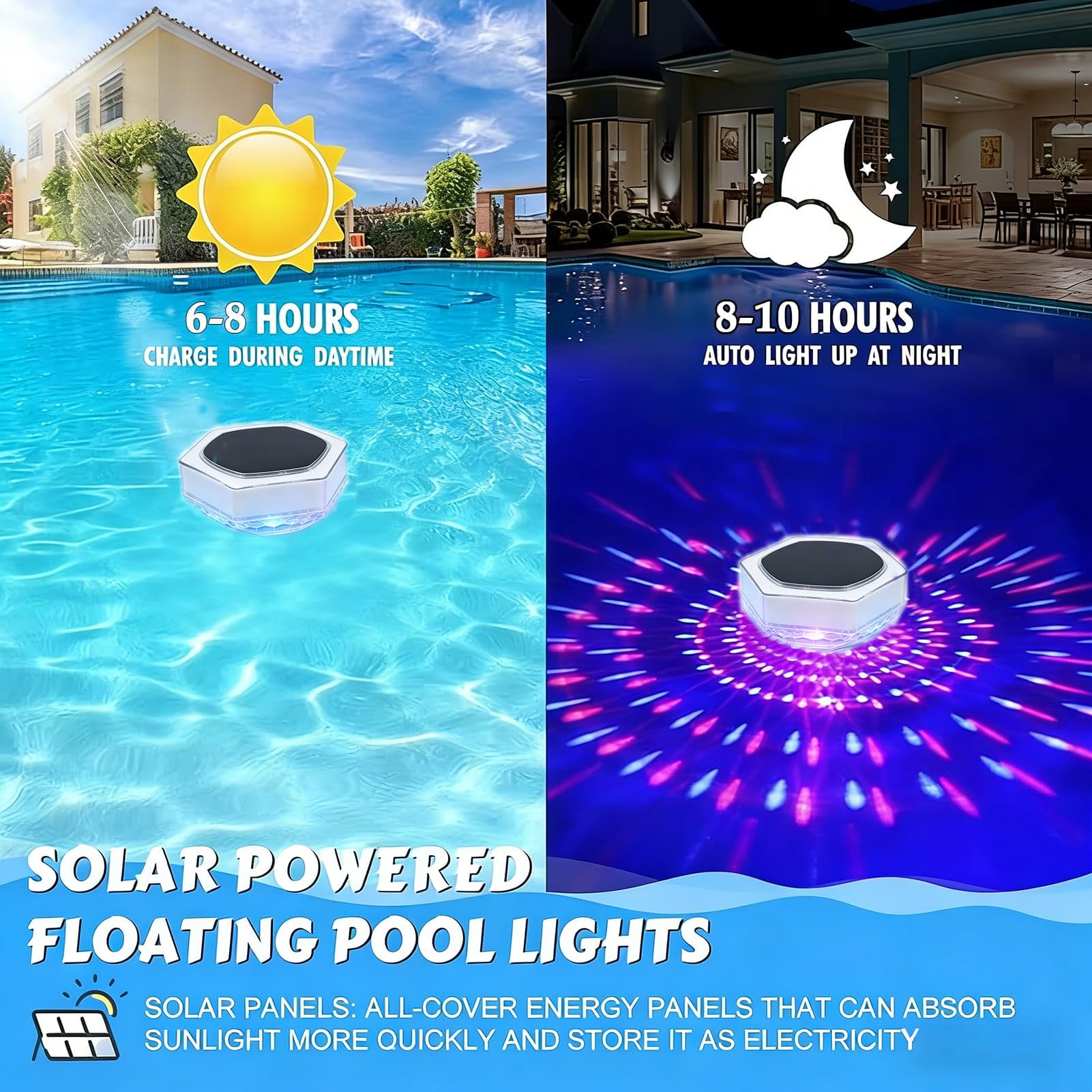 2 Stück Poolbeleuchtung Unterwasser Solar, IP68 Wasserdicht LED Pool Licht mit Fernbedienung, RGB, Timer, 3 Modi, Schwimmende Pool beleuchtung Lichter für Whirlpool Badewanne Spa Garten Balkon