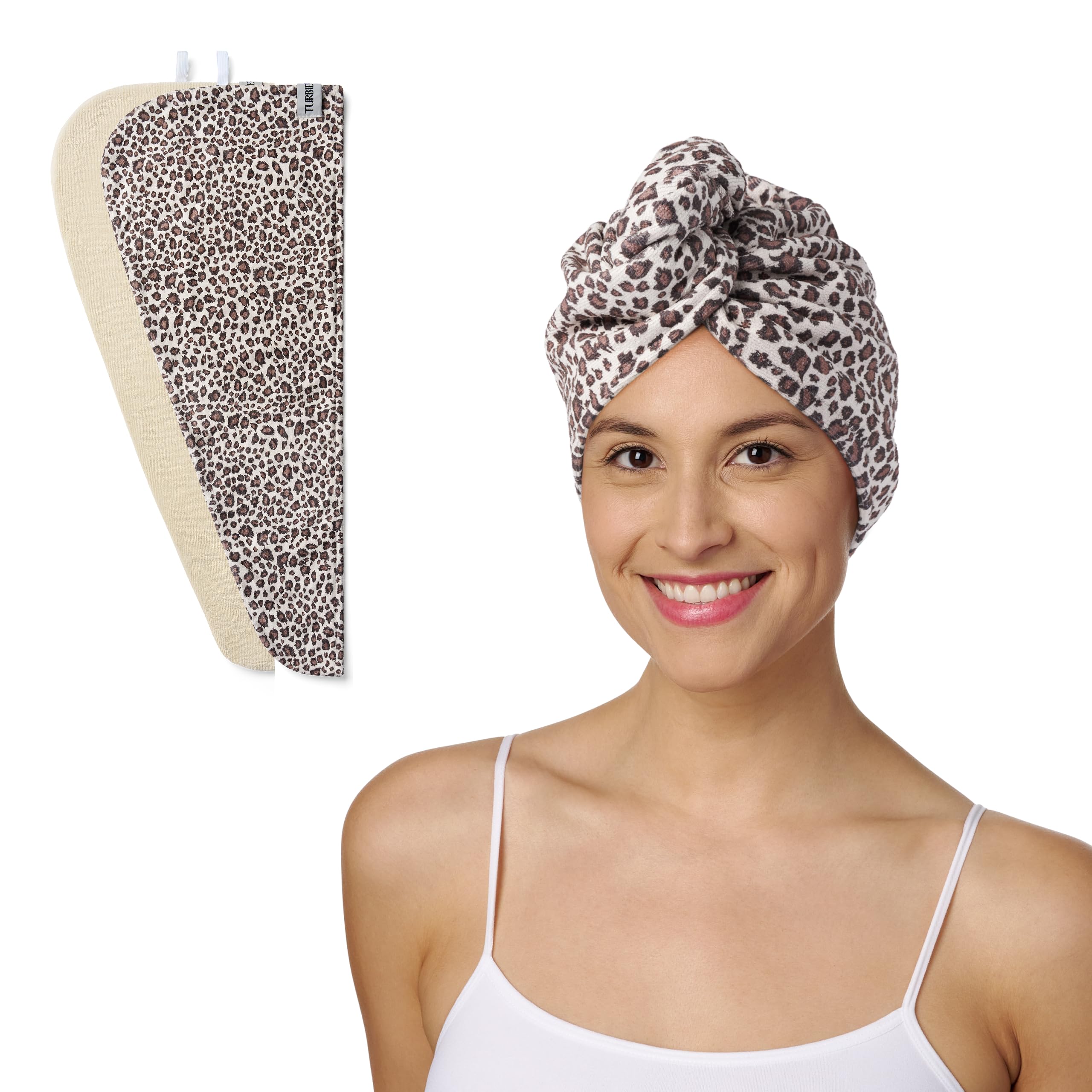 Turbie Twist Microfiber Hair Towel, Tan &amp; Leopard (2 Pack)