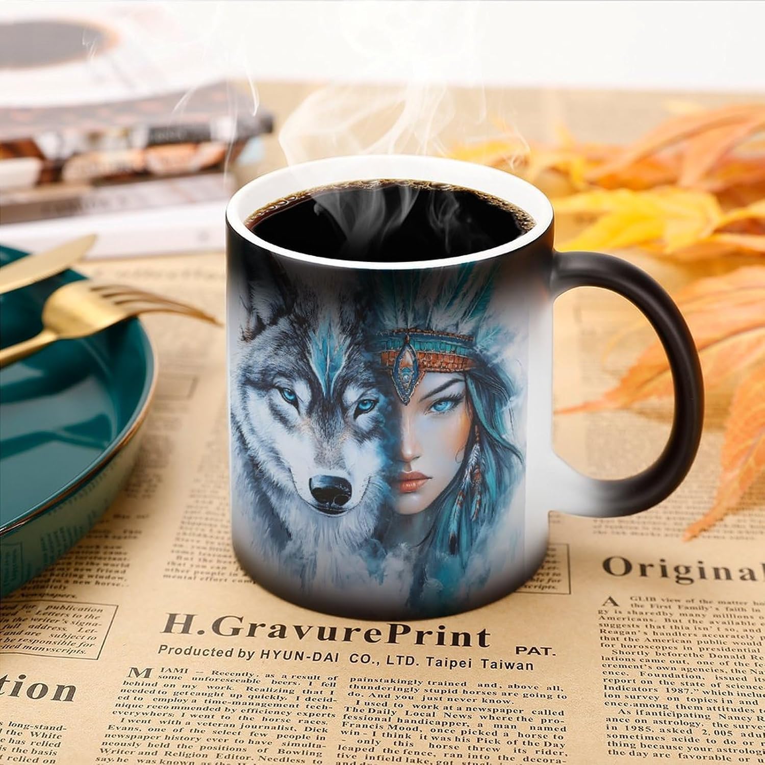 Wolf And Beauty Indian Funny Color Changing Coffee Mug Ceramic Magic Cup Personalized Discoloration Tea Mugs