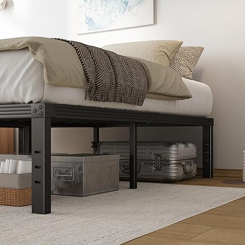 Miniatura 19 de COMASACH Marco de cama de tamaño matrimonial de 12 pulgadas, marco de cama de metal de alta resistencia, soporte de acero resistente, no necesita