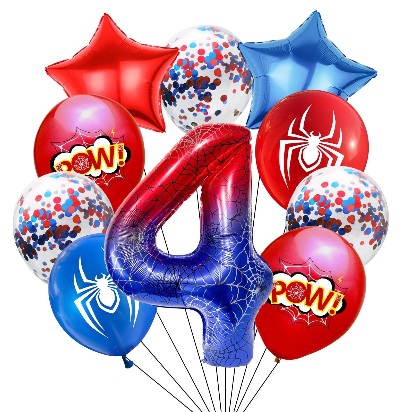 Koboko Spidey Geburtstagsdeko 4 Jahre Junge, Spider Luftballon 4 Jahre, Spider Deko Geburtstag 4 Junge, Spinnen Helium Ballon 4. Geburtstag, Superhelden Deko Folienballon Zahl 4 Kindergeburtstag Party