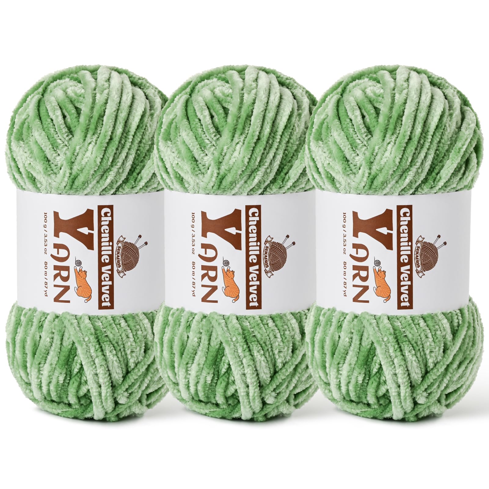 Chenille Crochet Avocado Green Yarn 3 Pack