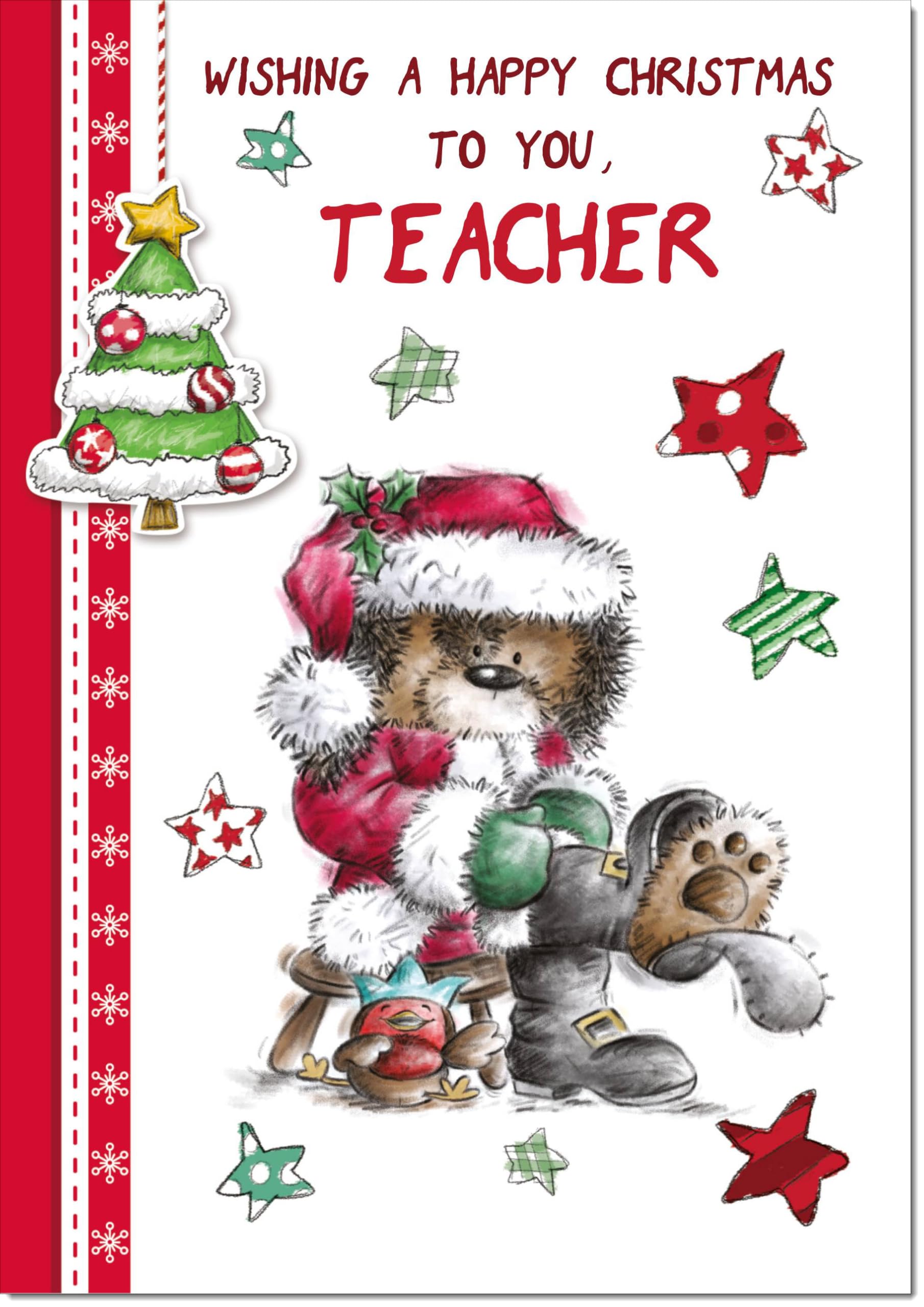 doodlecards Teacher Christmas Card Cute Bear Large A4 Size Christmas Card for Teacher with Plain Envelope — image 1
