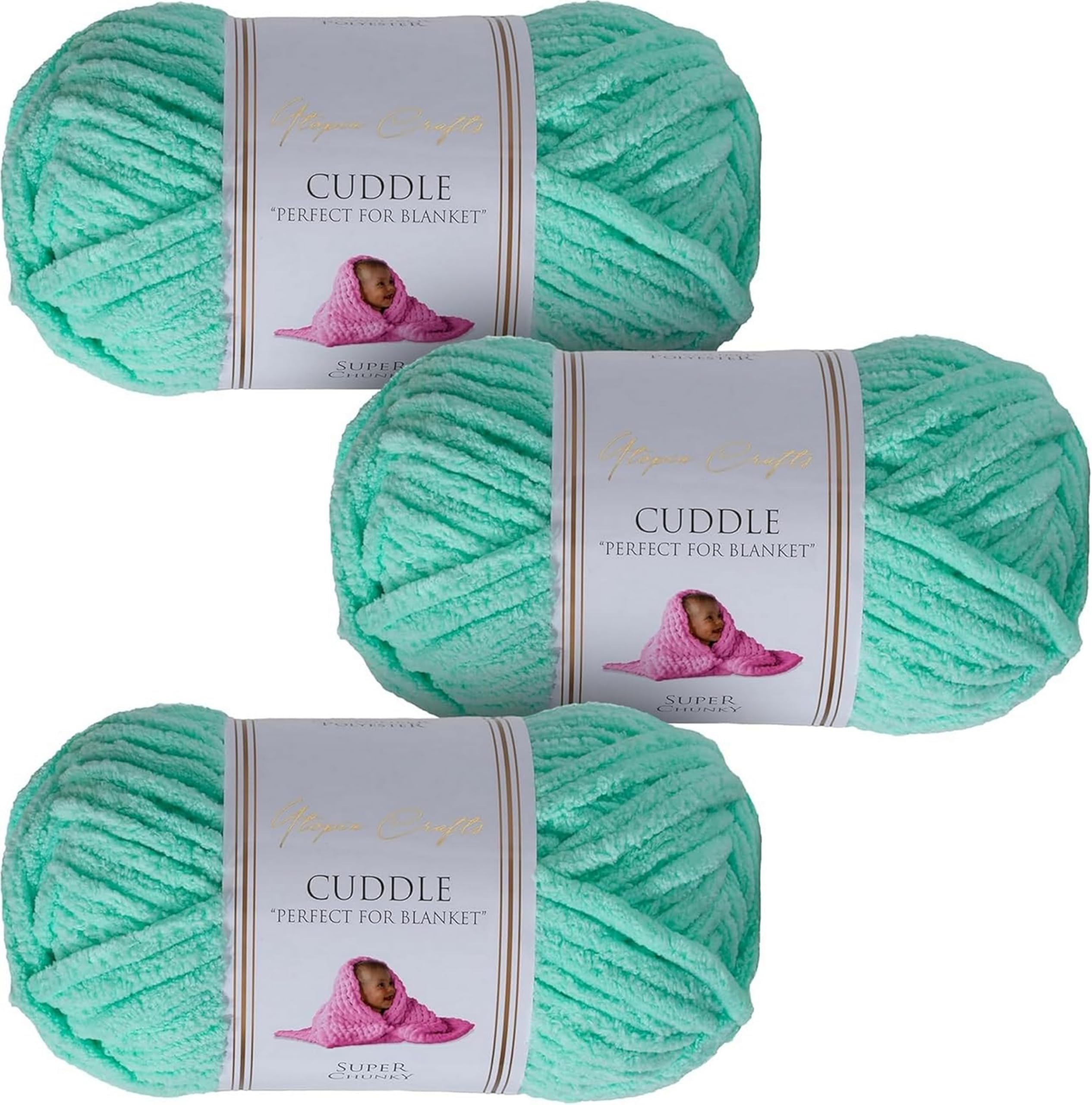 Utopia Crafts Cuddle Super Chunky Chenille Soft Yarn 3X 100g (Mint)