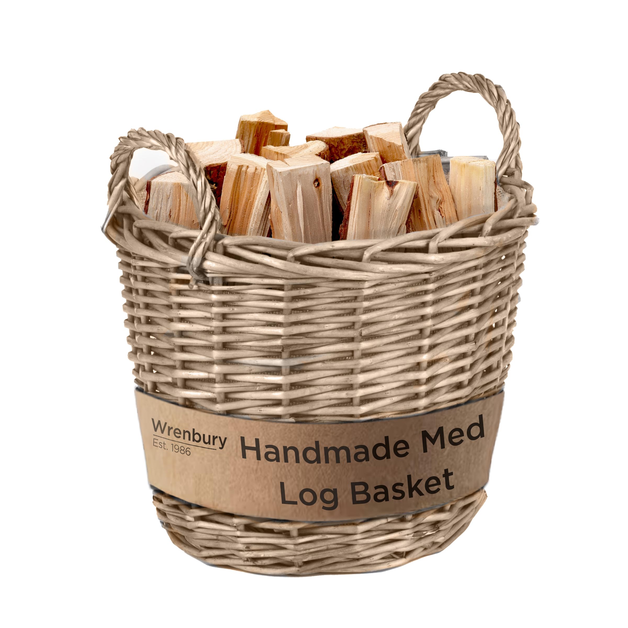 Wrenbury Log Basket for Wood Burner Indoor 30cm - Round Wicker Storage Basket - Kindling Storage - Small Wood Tub for Logs - Log Store Indoors - Fireside Willow