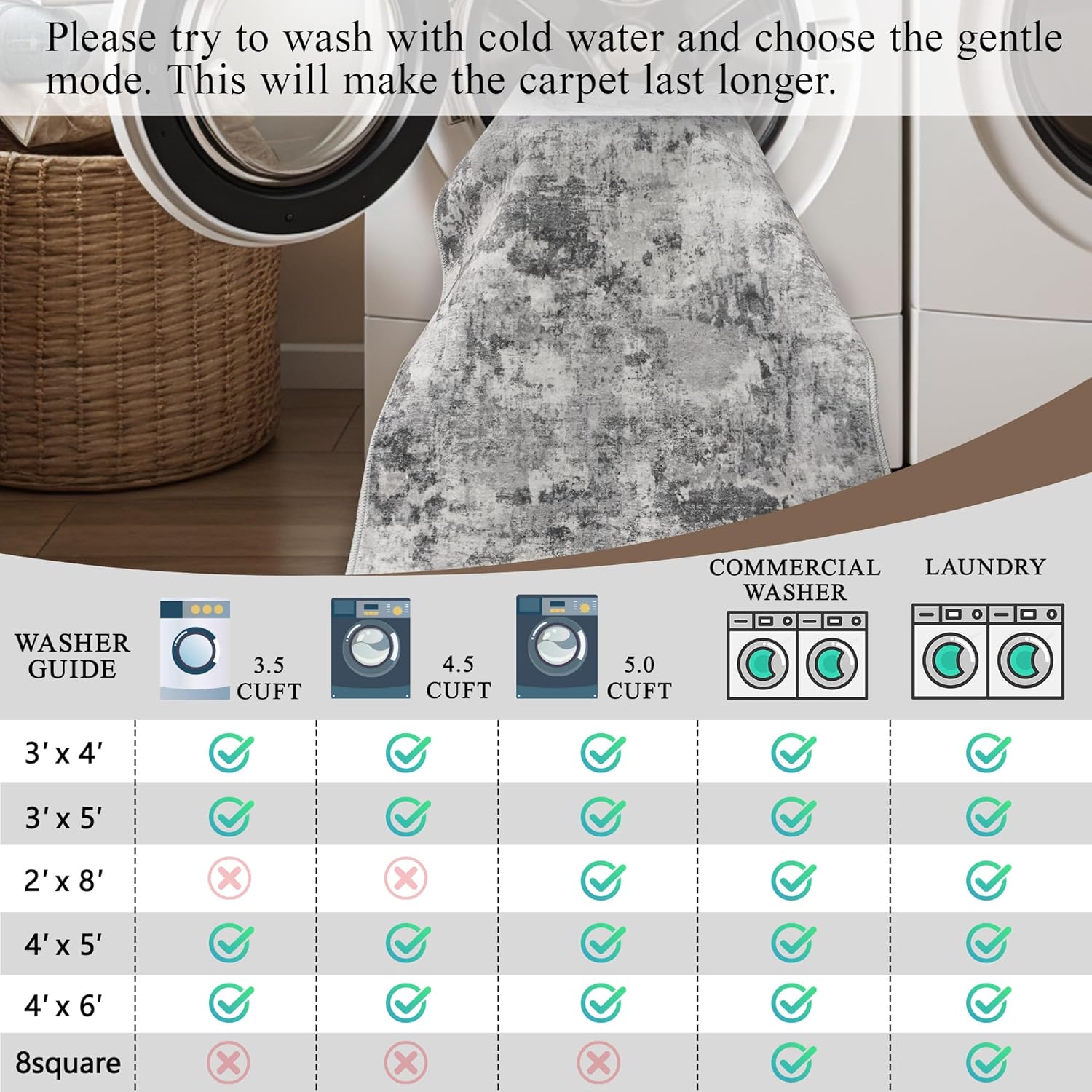 4x8 Rug Washable Indoor: Non-Slip Abstract Carpet for Kitchen Hallway Entry - Modern Low Pile Stain Resistant Long Thin Front Door Mat 4x8 Black Grey