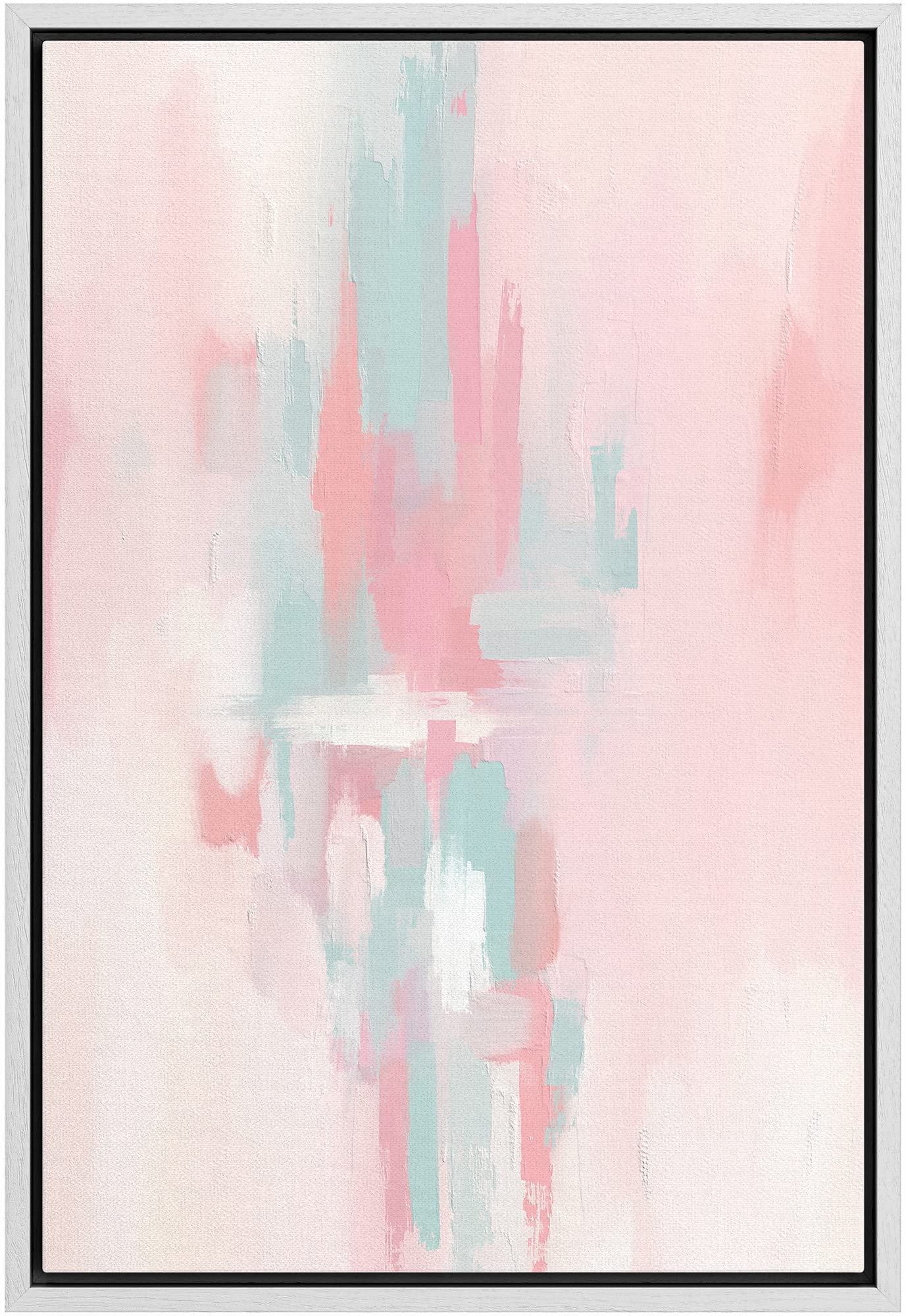 MUDECOR Framed Canvas Print Wall Art Pink Blue Pastel Paint Stroke Collage Abstract Shape Illustrations Modern Art Decorative Bohemian Colorful Chic