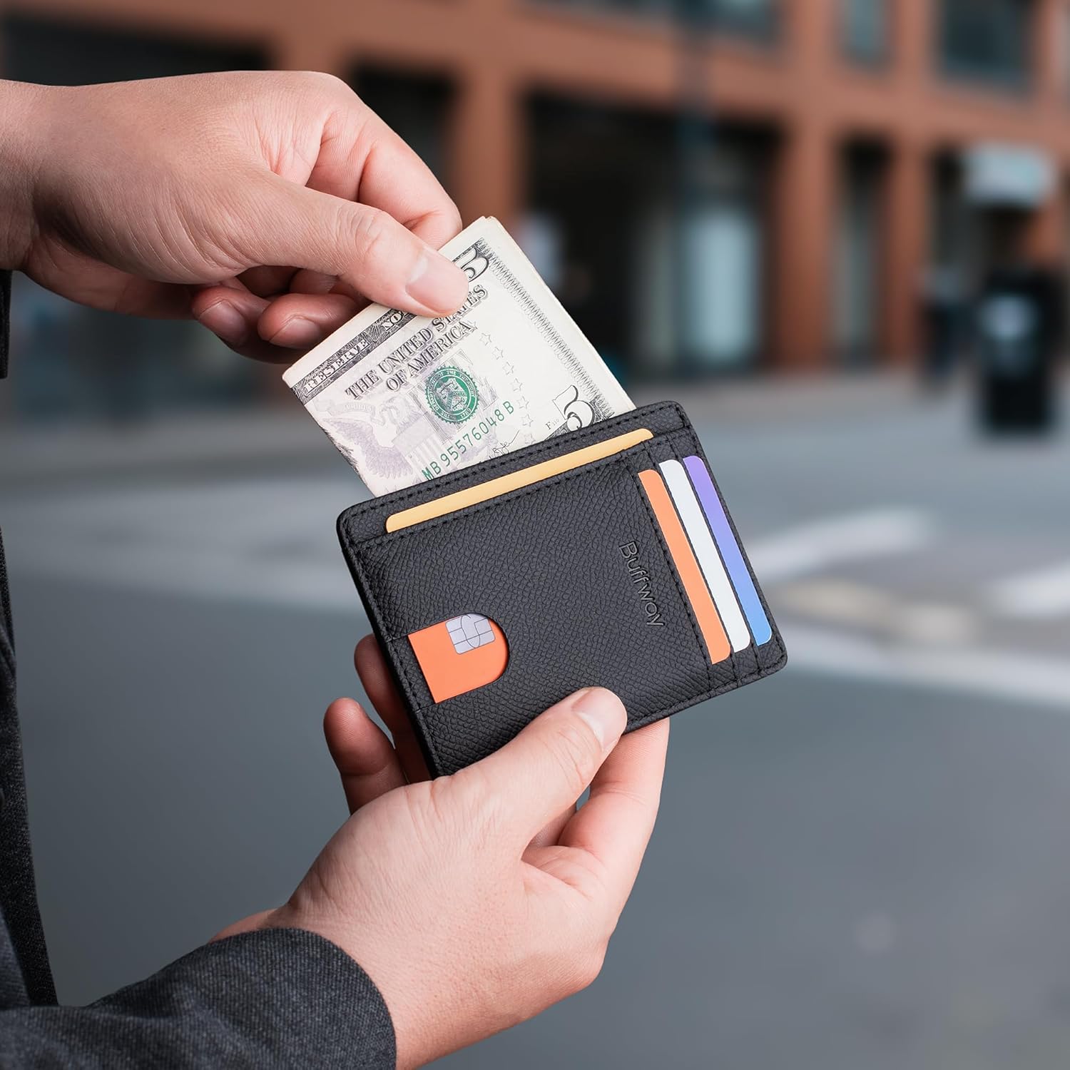 Buffway Slim Minimalist Front Pocket RFID Blocking Leather Wallets for Men and Women - Galaxy Black - Image 6