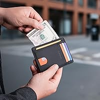 Vista 257 de Buffway - Billetera delgada minimalista de cuero con protección RFID para hombre y mujer Café Lichee