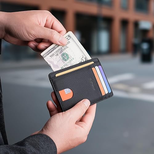 Miniatura 236 de Buffway - Billetera delgada minimalista de cuero con protección RFID para hombre y mujer