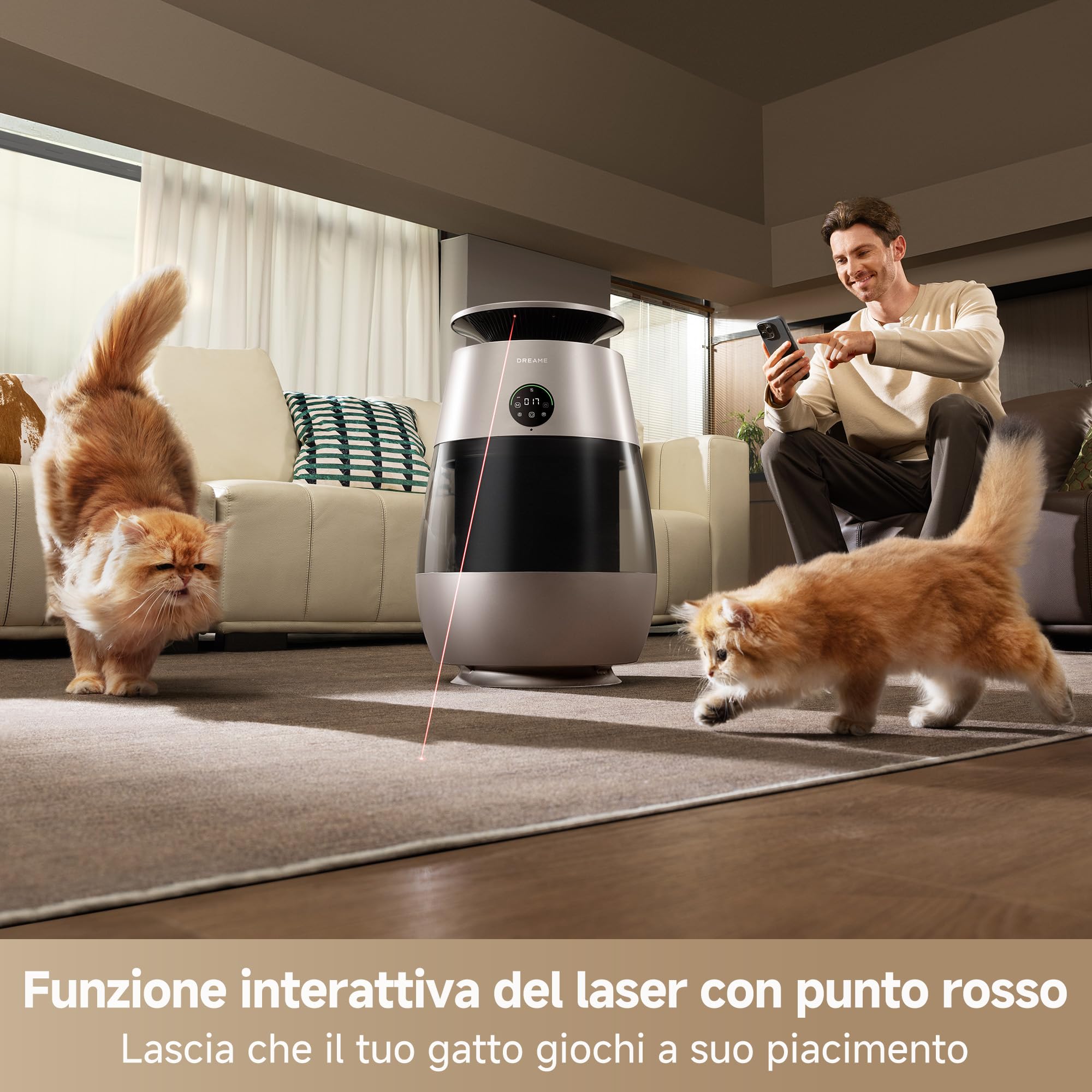 DREAME AP10 Pet Purificatore d'Aria Sistema di Ritorno dell'aria ad Alta Pressione Negativa a 360°, La Purificazione in 5 Stadi Cattura i Peli e Gli Odori, Scomparto Trasparente