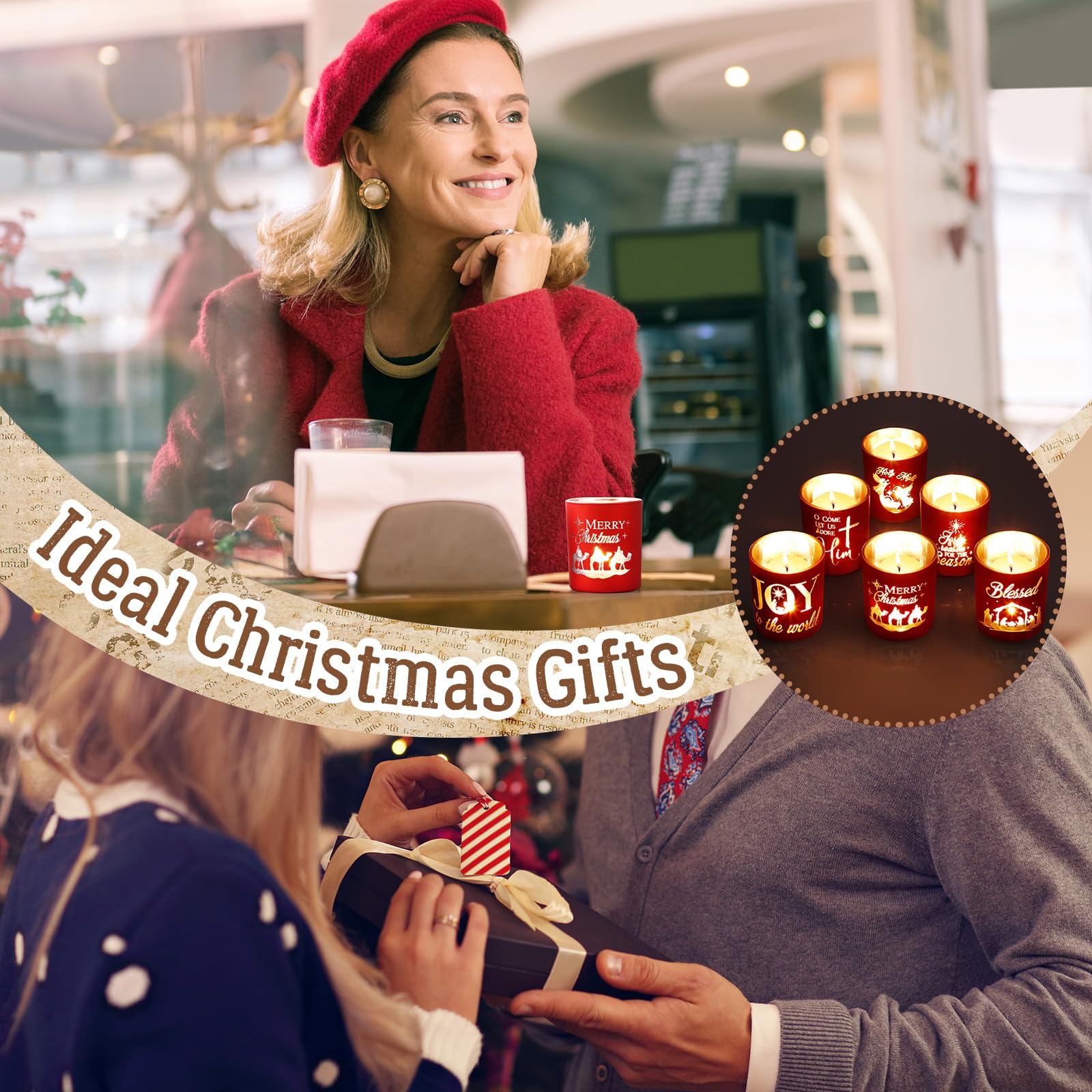 Mumufy 6 portavelas de Navidad con 10 juegos de velas de té, portavelas votivos de Adviento de Navidad, portavelas de cristal rojo, para decoración de centro de mesa de Navidad, fiesta en casa, boda