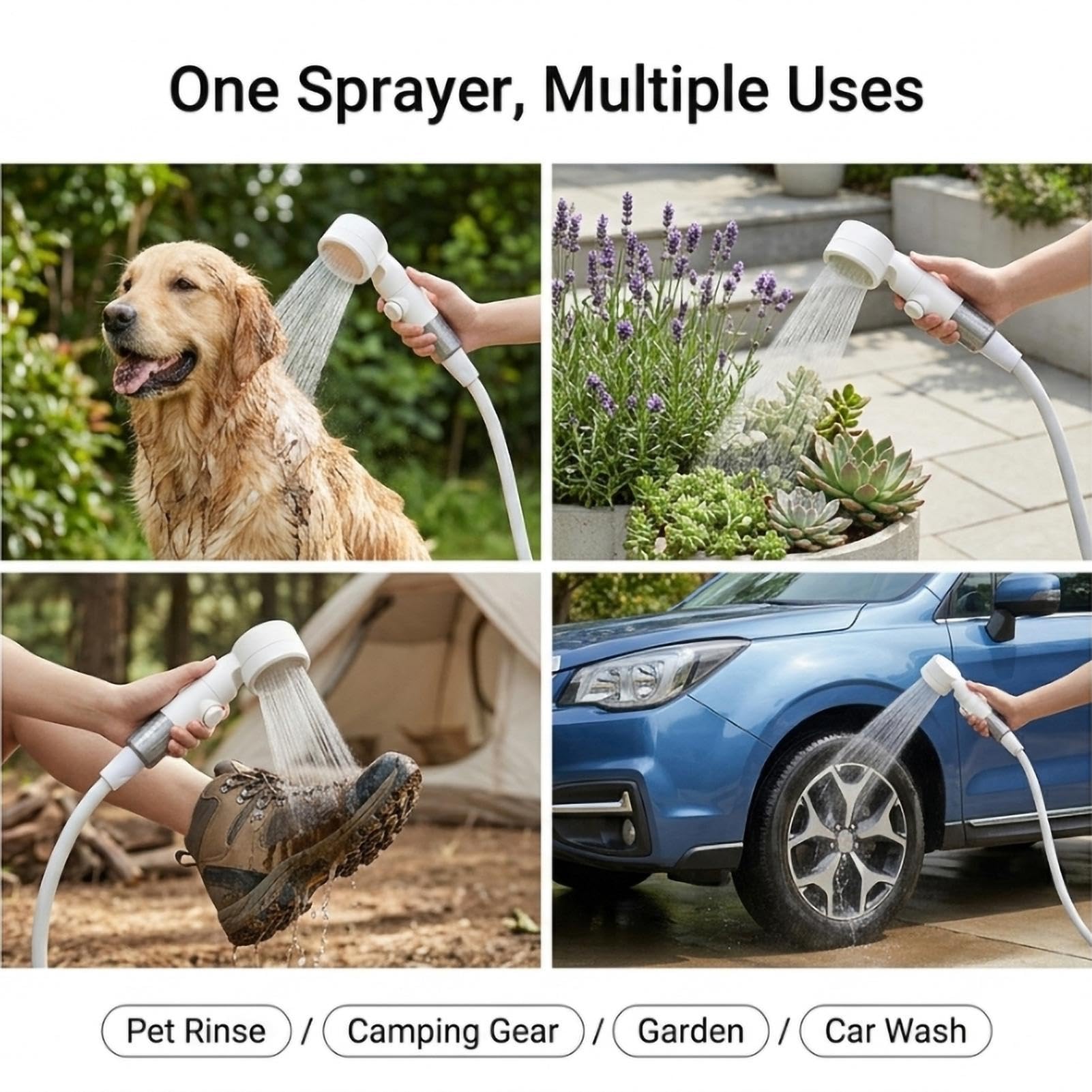 Ducha Portátil 3 modos de pulverización, recargable, impermeable y lavado