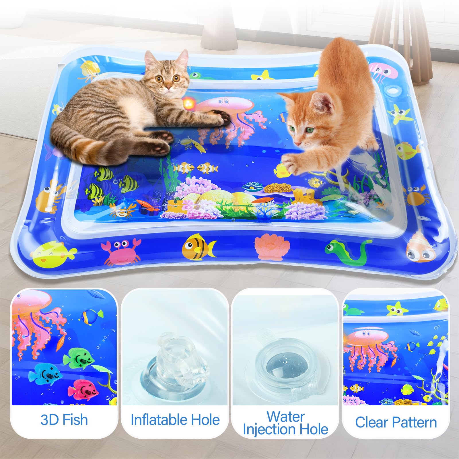 Tappeto Acqua Gatto, LED Tappeto Ad Acqua per Gatti, Tappetino Gonfiabile per Animali, Tappetino Sensoriale Ad Acquas per Gatti, Adatto per Uso Interno ed Esterno in Estate