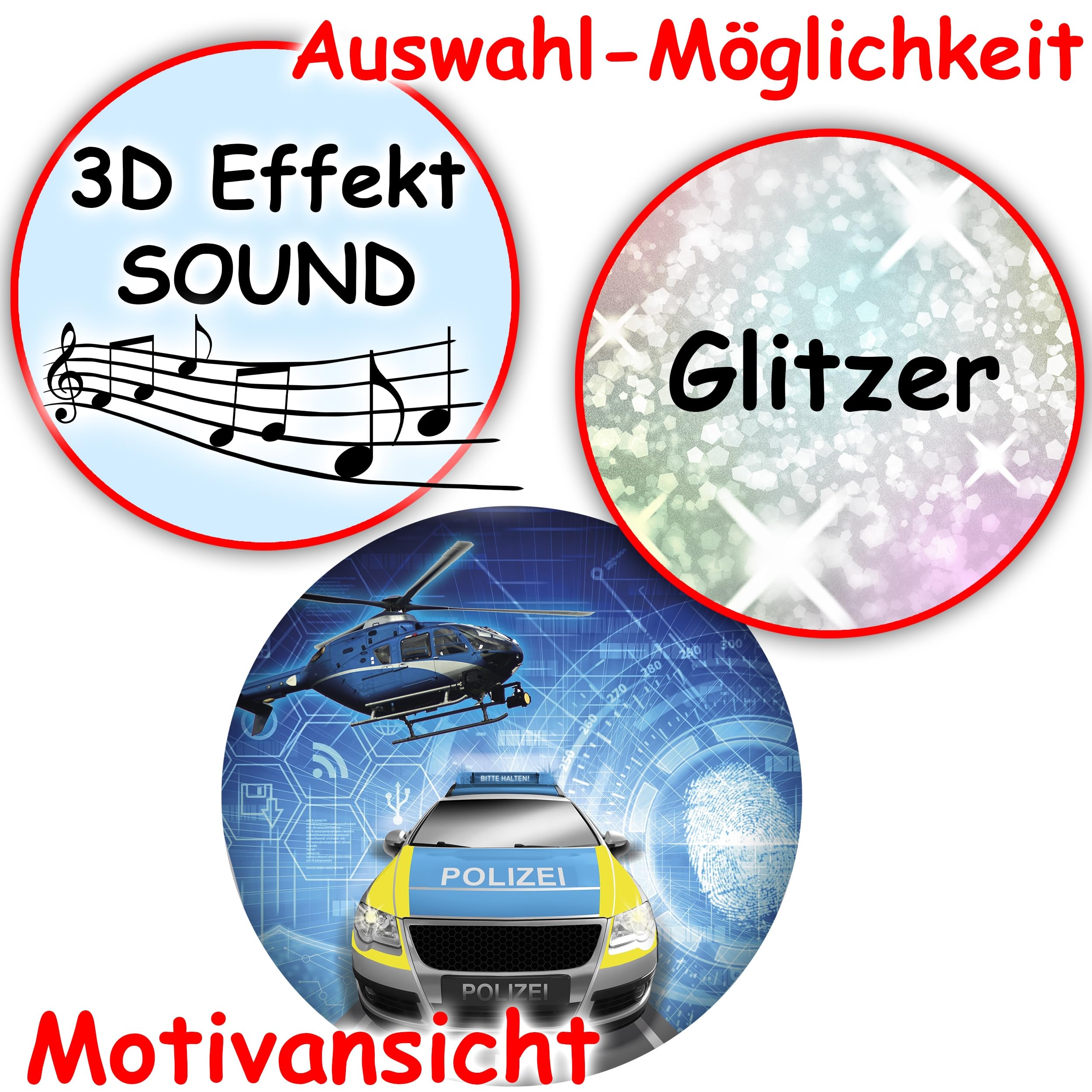 alles-meine.de GmbH Schultüte mit Sound Modul - Effekt ! Polizei Auto & Helikopter 35-85 cm Größe wählbar inkl. Name - Zuckertüte - Tüllabschluß/Filzabschluß - ecki..