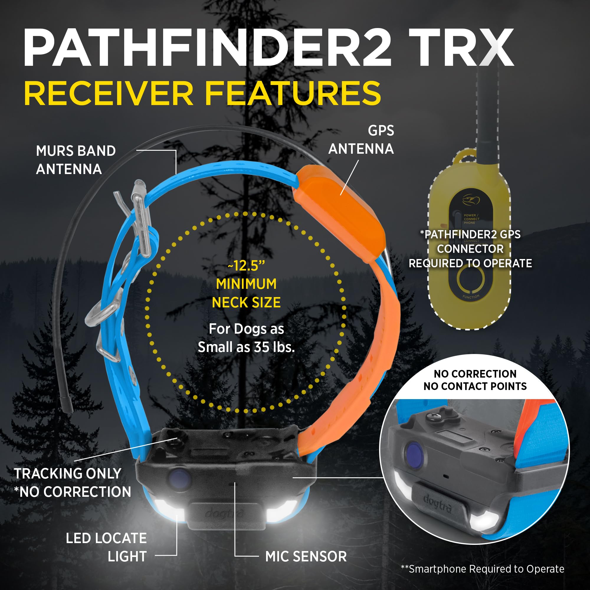 Dogtra Pathfinder 2 TRX Additional Receiver Only Dog GPS Tracker LED Light Blue Collar SmartWatch Compatible Rechargeable Waterproof Free Offline Maps No Monthly Subscription Fee Smartphone Required - image 2