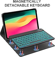 Vista 4 de KVAGO Funda para iPad (A16) de 11ª y 10ª generación con teclado, teclado desmontable inalámbrico retroiluminado de 7 colores, funda de teclado folio