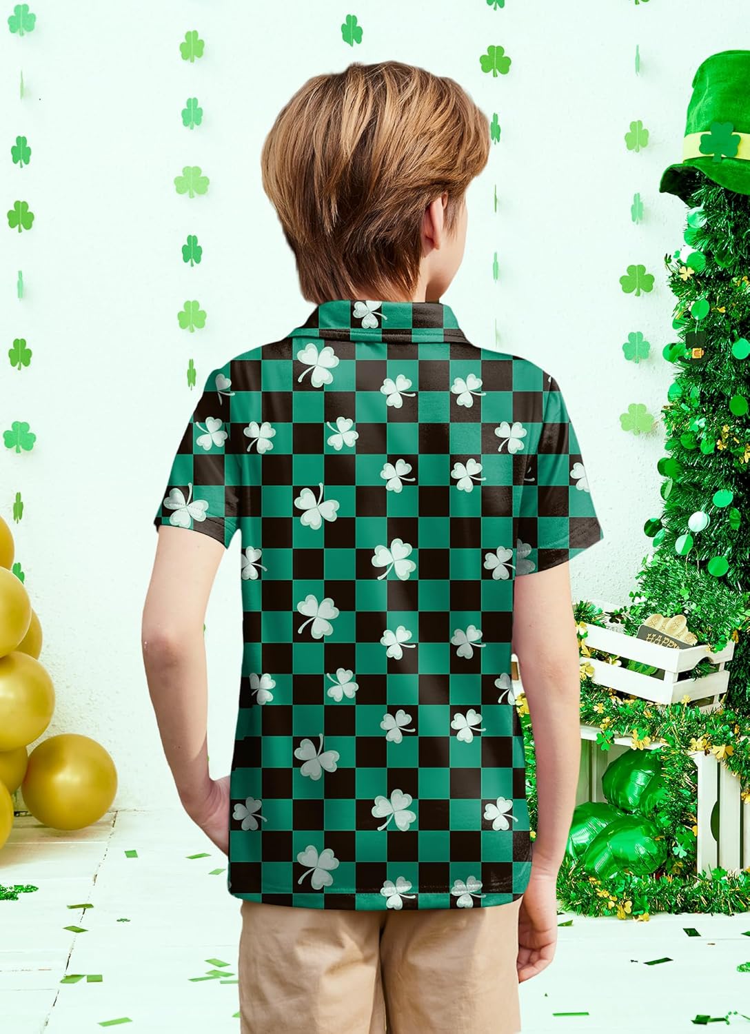Boys St Patrick's Golf Polo Shirts Irish Clover Short Sleeve Button Down Shirts 6-14 Years - Image 5
