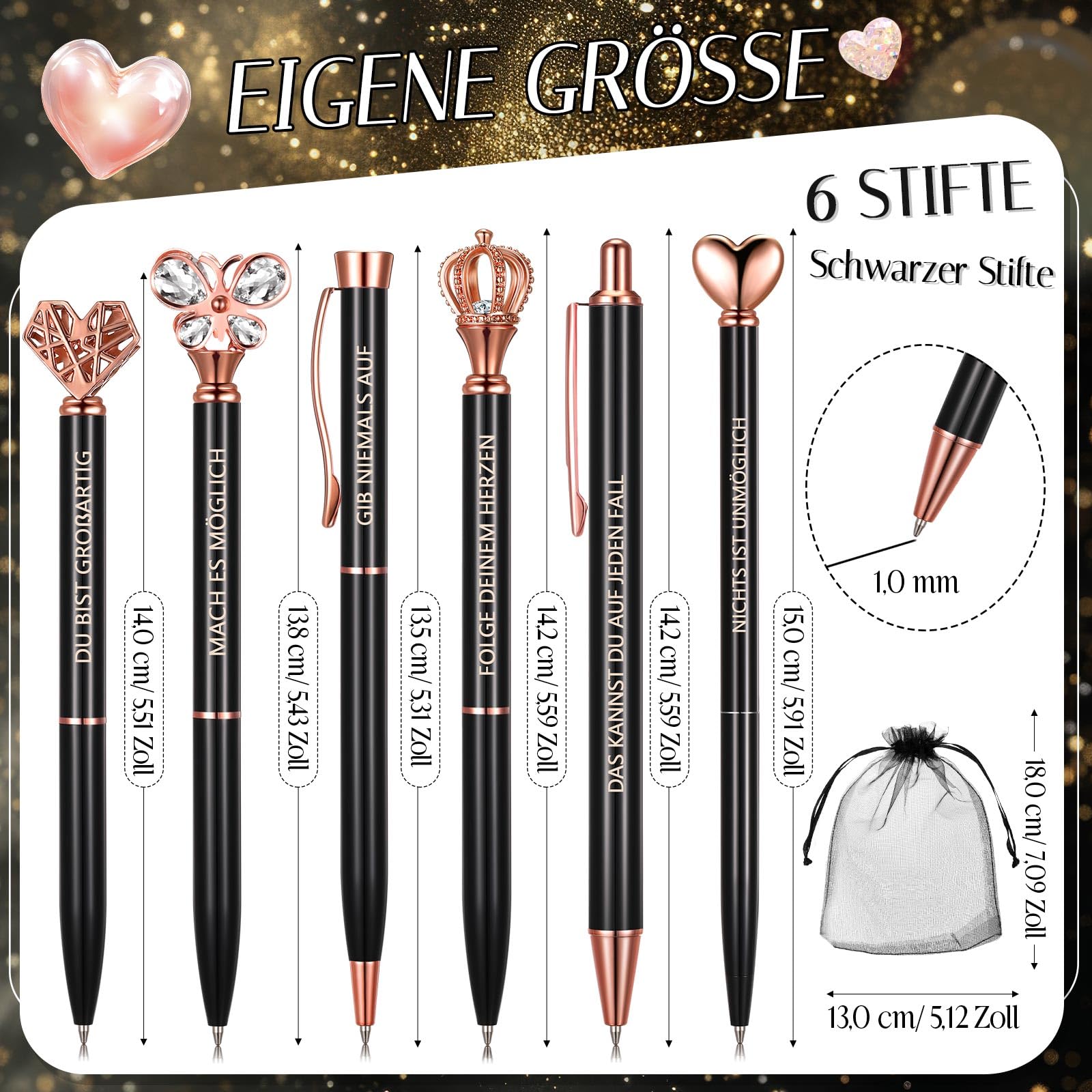 Motivierende Kugelschreiber Für Damen – 6-teiliges Set Mit Gravur & Geschenkbeutel