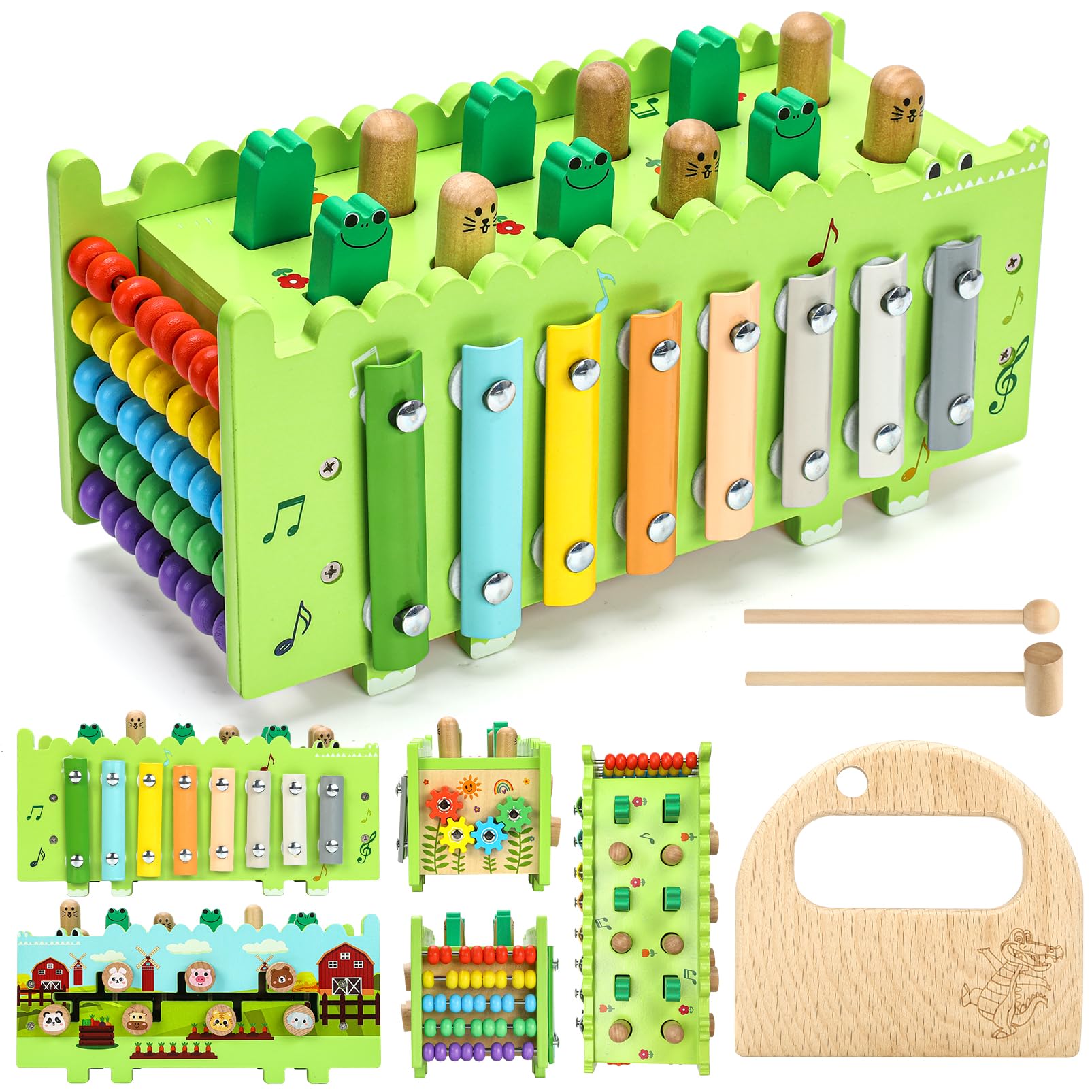 Bsrvtoyer Montessori Spielzeug ab 1 Jahr, Holzspielzeug klopfen und hämmern, Xylophon Kinder 1 Jahren, Kinder Abakus, Kindersicher Mehrzweckspielzeug, Motorikspielzeug ab 1 2 3 4 Jahre Mädchen Junge