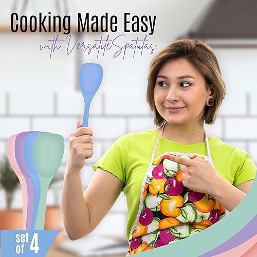 Miniatura 2 de NEXTOP Juego de 4 espátulas de silicona multiusos sin costuras para mezclar y cocinar, utensilios de cocina flexibles resistentes al calor