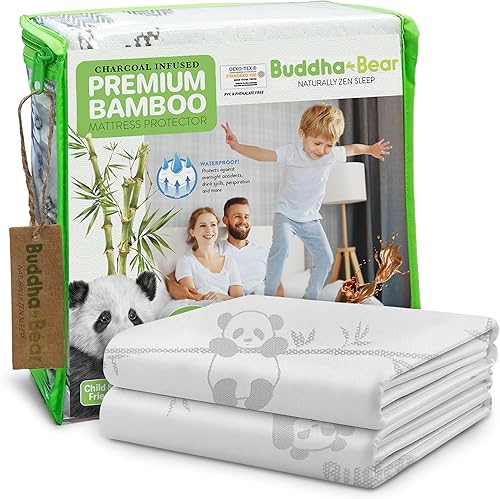 Protector de colchón de bambú premium impermeable  Extra suave  Carbón fundido para control de olores  Se adapta a camas de hasta 21 pulgadas  Apto
