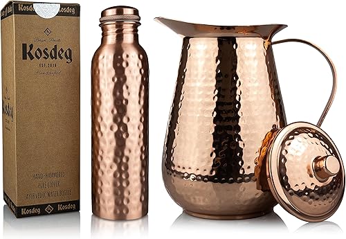 Botella de agua de cobre  Recipiente ayurvédico de cobre puro martillado para beber, bebe más agua, reduce tu ingesta de azúcar y disfruta de los