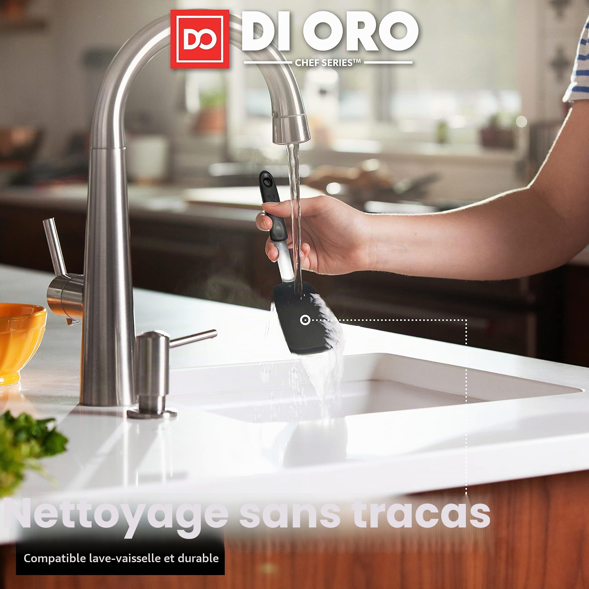 DI ORO® - Série Chef - Spatules de cuisine en silicone et acier inoxydable - Résistantes à la chaleur à 315 °C - Meilleures spatules ajourées - Parfaites pour des oeufs et des crêpes