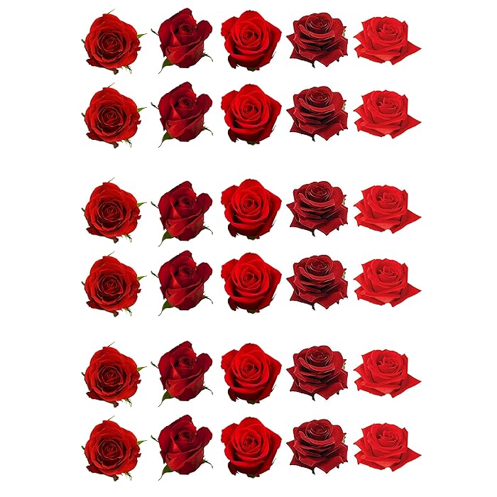 Buy 30 RED Rose Flower Edible Wafer Paper Cake Toppers