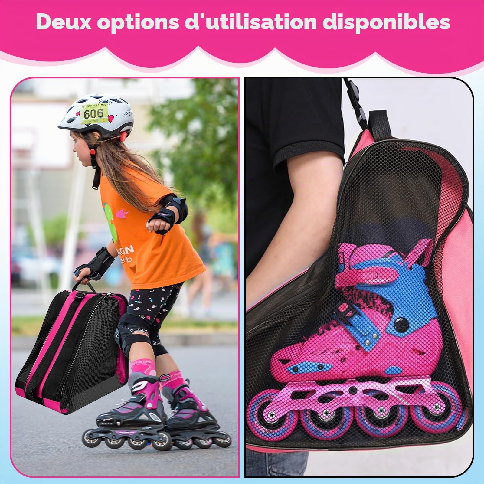 Sac de Patinage à Roulettes 40x38x28cm, Roller Sac Une pour Patins à Glace Skate Bag, SSac à Patins à Roulettes avec Sangle Réglable, Résistance à la, Sa Chaussure de Ski pour Adultes et Enfants