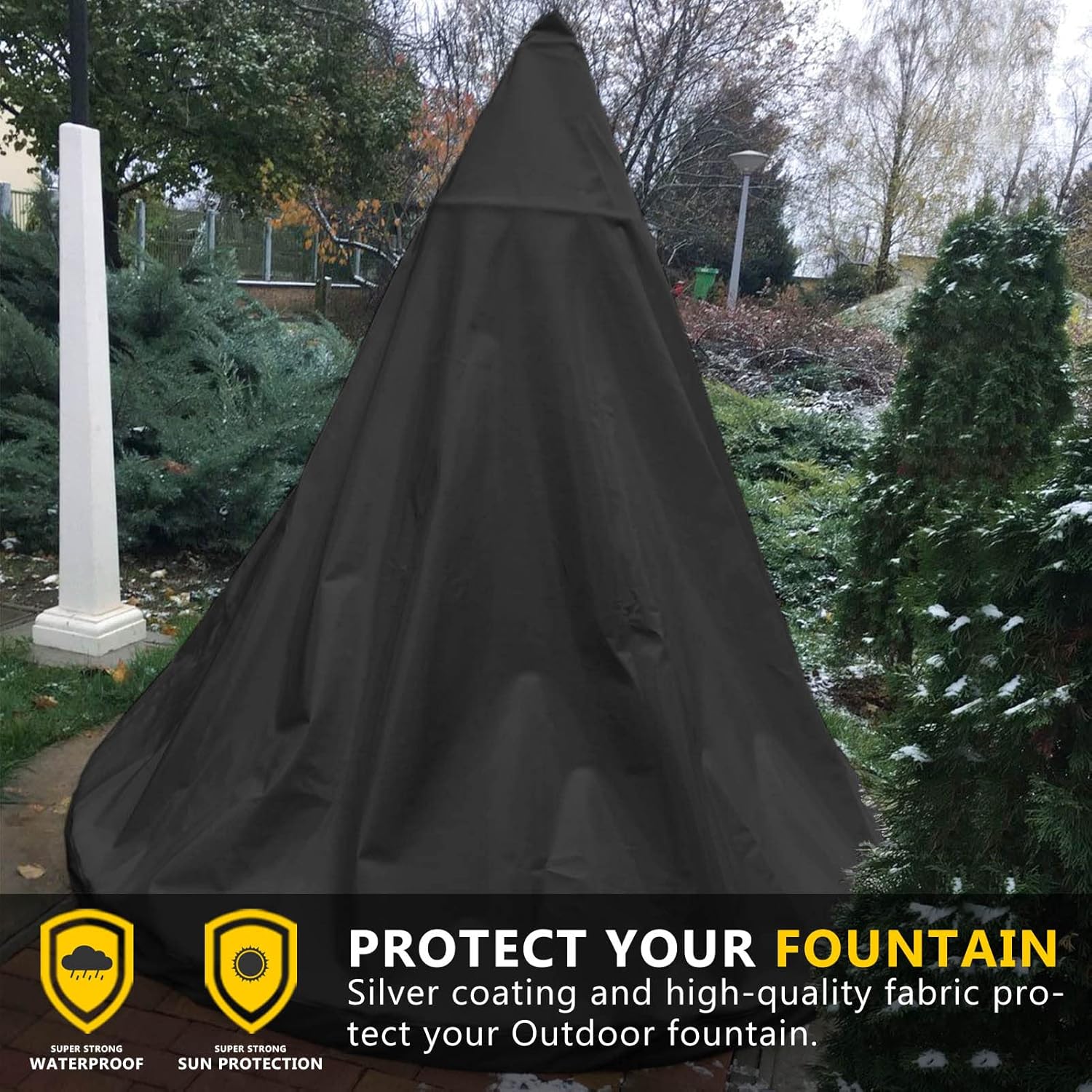 Fountain Cover for 50H × 40D Inches Patio Fountain with Drawstring Rain and Snow Protection Cover for Outdoor Patio Garden Black