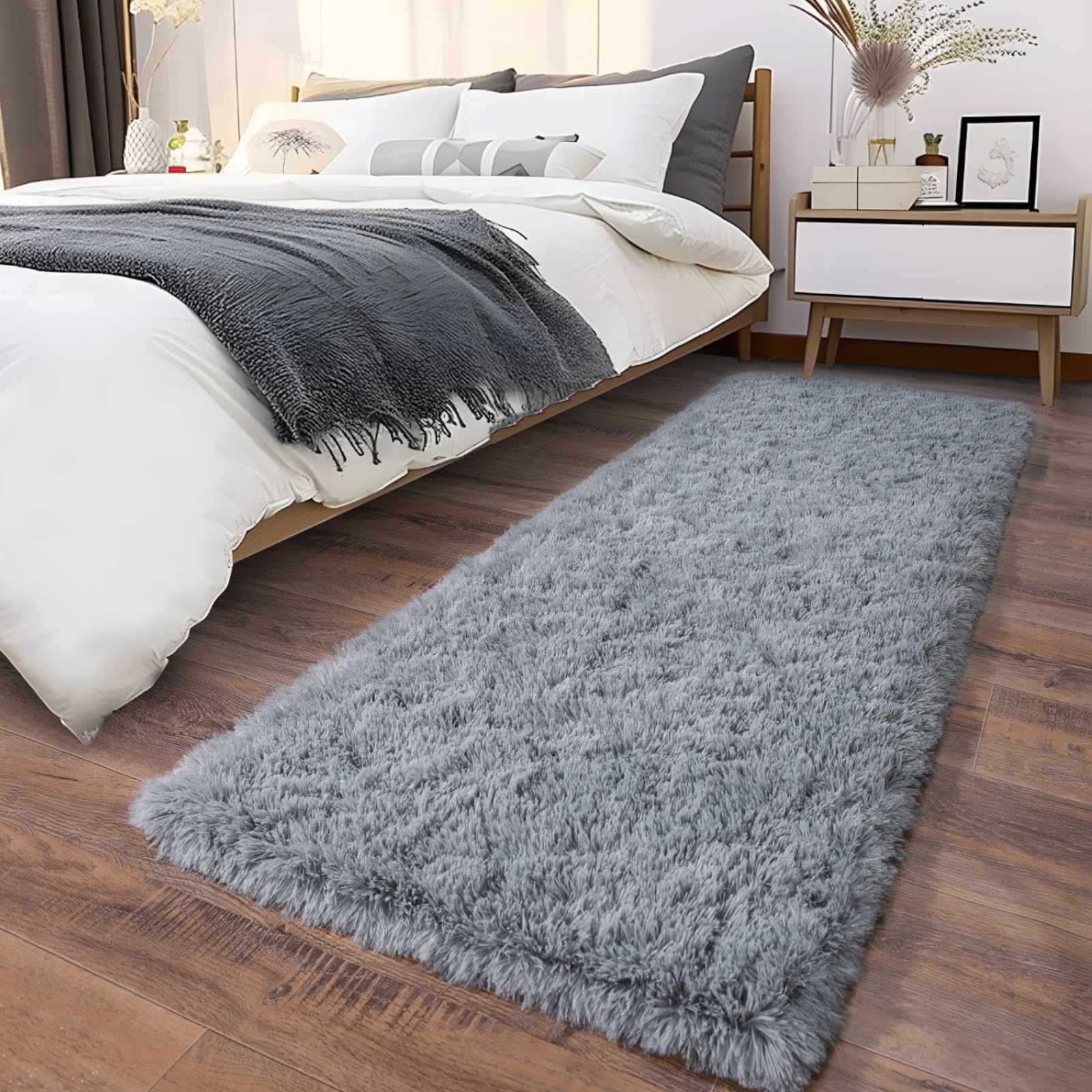 Ailyei Fluffy Shag Runner Rugs for Bedroom Hallways, 2x8 Grey Long Soft Throw Area Rug Non Slip for Bedside Dorm, Shaggy Furry Carpet for Nursery Living Room Home Decor โ image 1