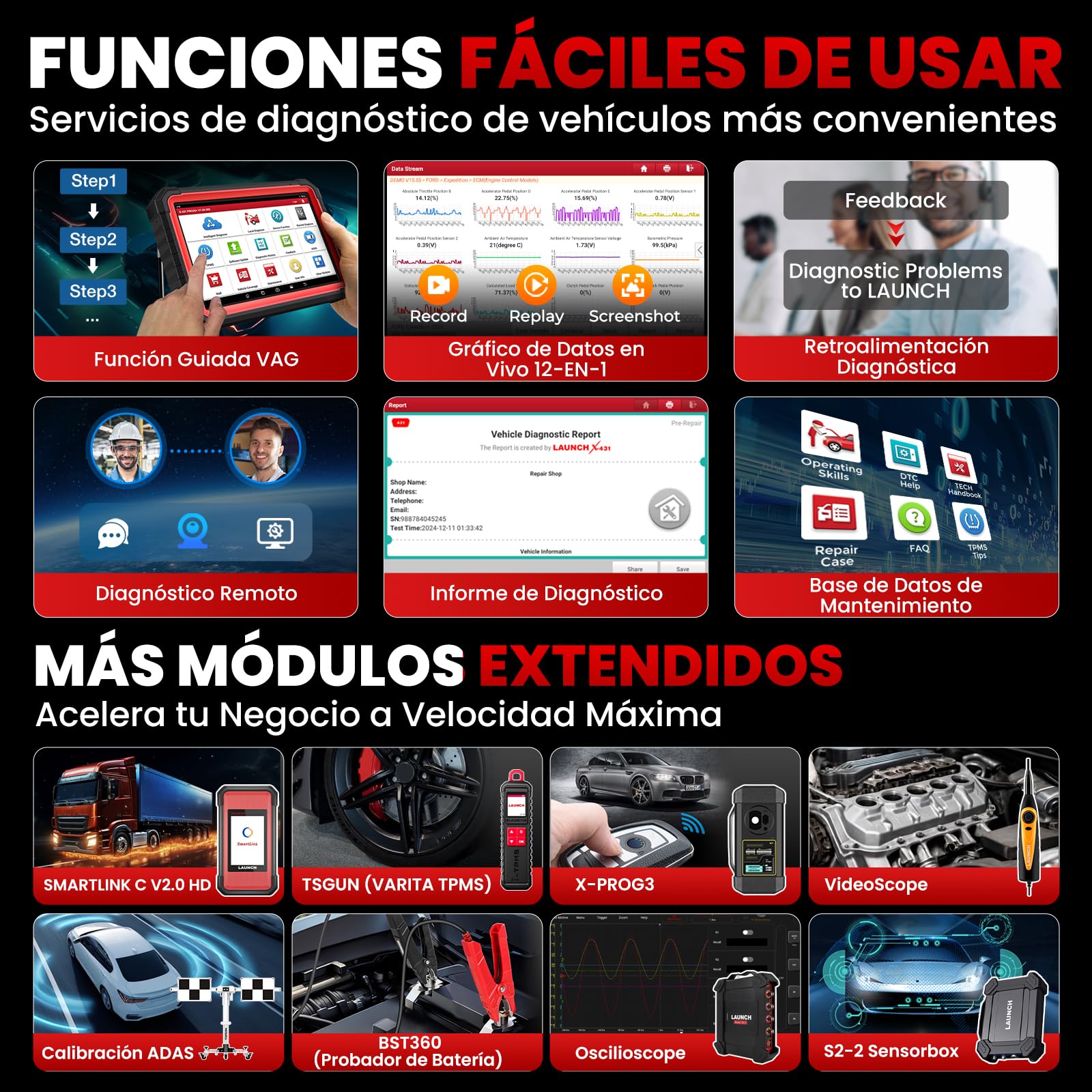 LAUNCH X431 PRO3S+ OBD2 Profesional Diagnosis Coche multimarca con Sistema Completo,55+ Función de Reinicio,Escáner en Español Auto Vin Codificación en línea FCA SGW, Función Guiada, Bluetooth OBD 2