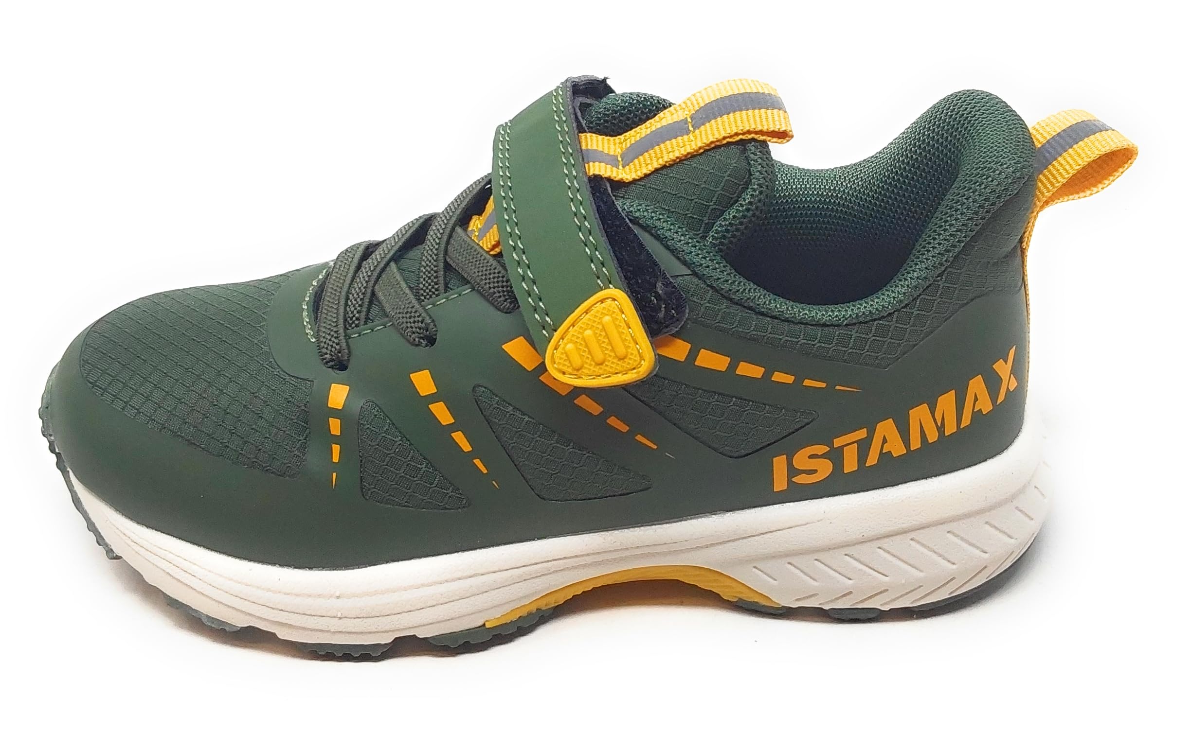 Sportschuh Modell IMAA3805 grün gelb mit elastischen Schnürsenkeln und Klettverschluss