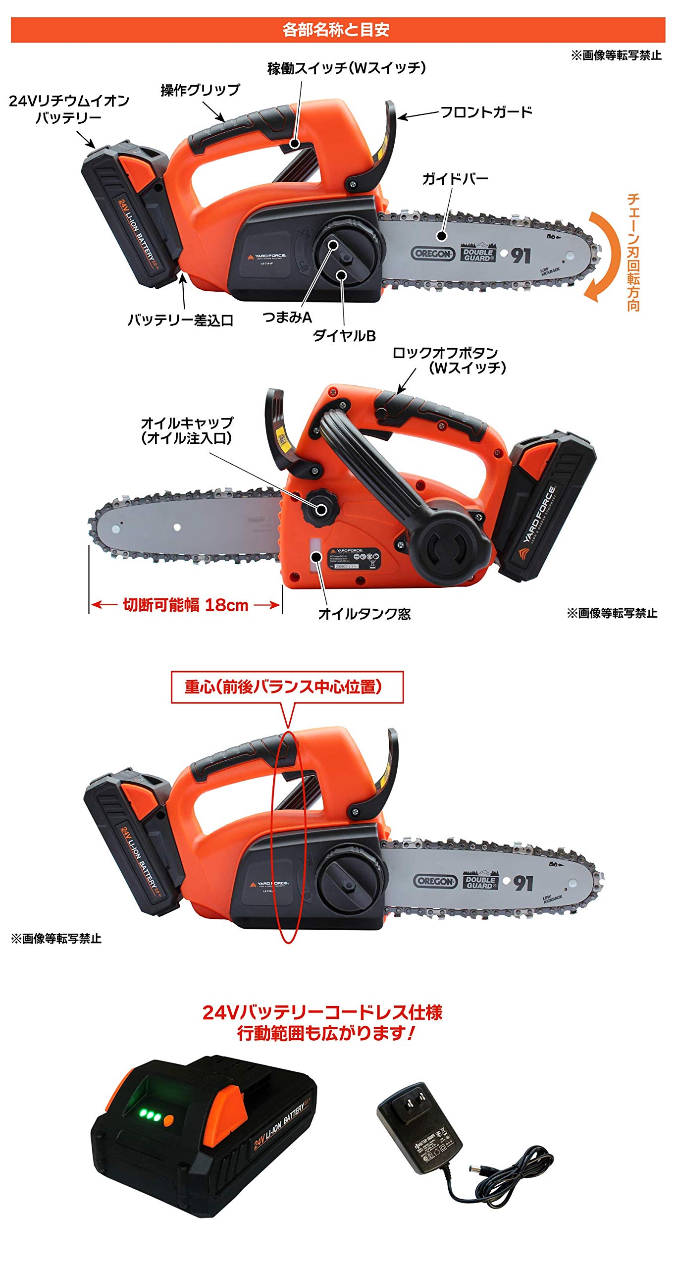 Amazon | YARD FORCE 24Vコードレス ハンディチェーンソー 「LS C18-JP