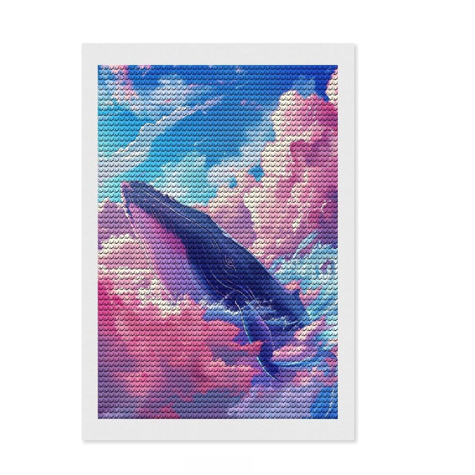 Junmoney Celestial Whale Diamond Art Kit 8"x12", Stress Relief Craft, Living Room Decor, for Craft Lovers, Festive Craft Gift