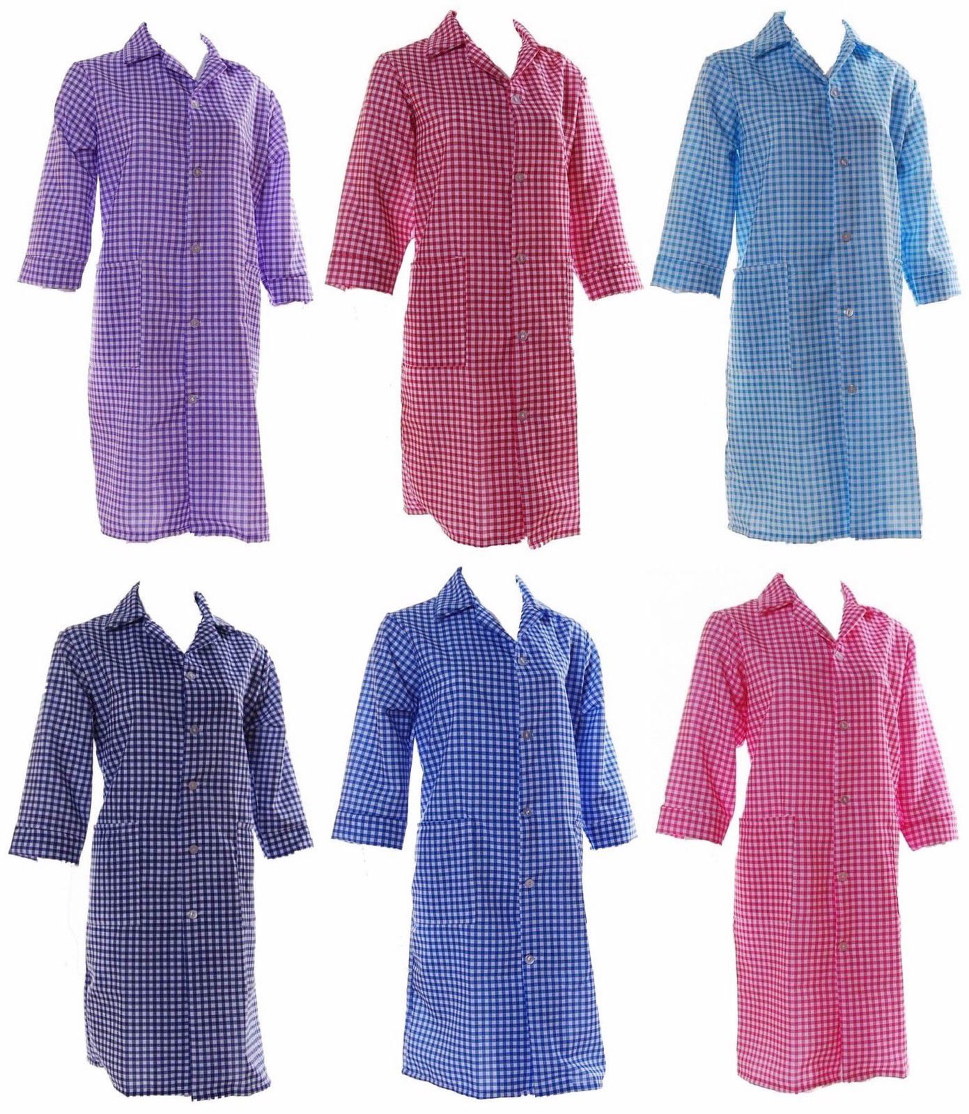 Norma Women's Lilac 3/4 Sleeve Overall, Button Fastening, Gingham Pattern, (, Os 14-16)