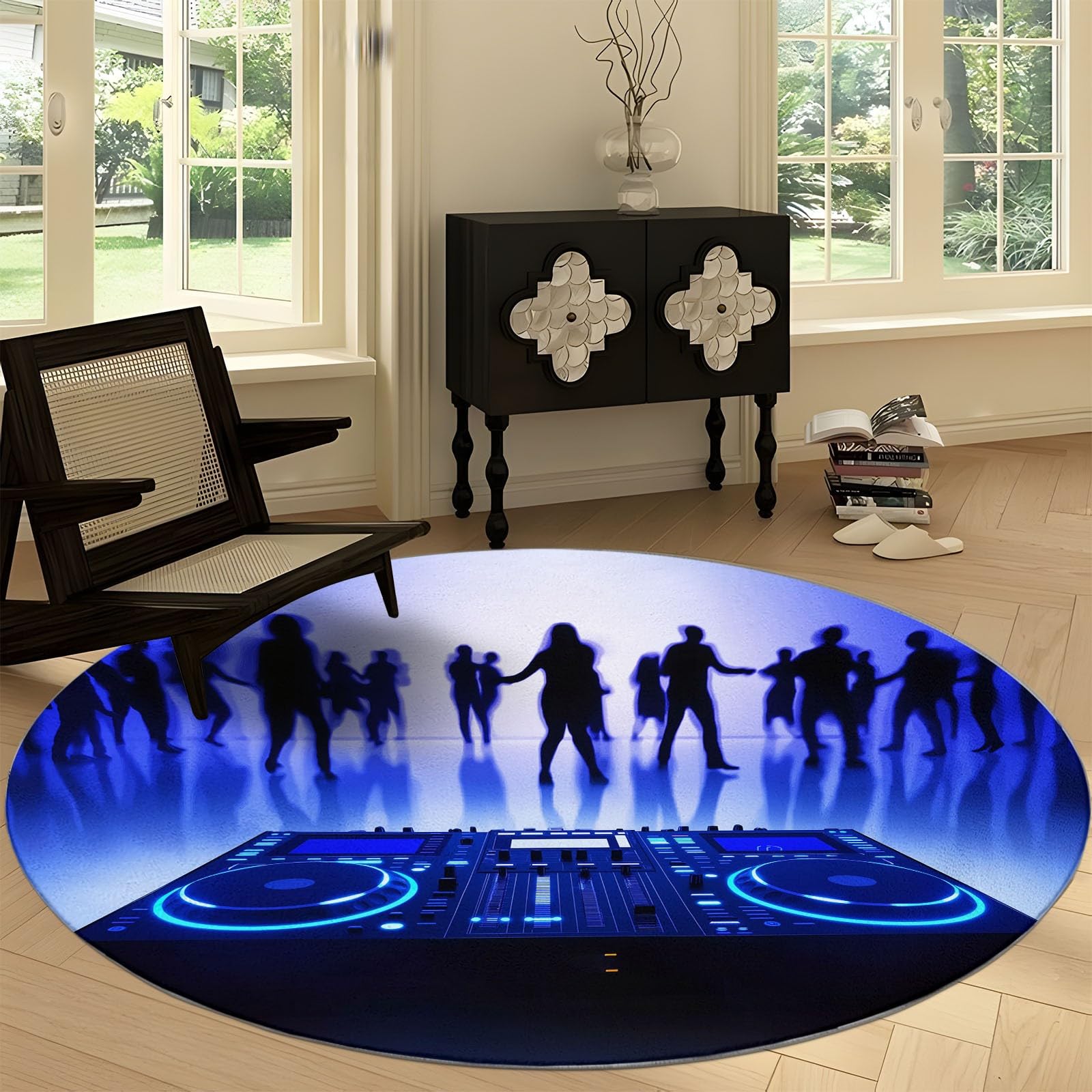 Generisch Rund Teppich Wohnzimmer DJ-Konsole 200 cm Rund Teppich- Küche Jugendzimmer Esszimmer Flur und Schlafzimmer Rund Teppiche Kurzflor Extra Weich Pflegeleicht