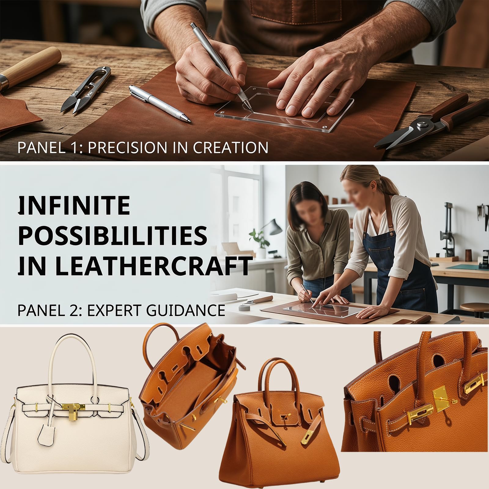 RIVEENY Handtaschen-Acryl-Schablone, Ledertaschen-Muster, Acryl-Leder-Muster, Ledervorlagen für Damenhandtaschen, transparent