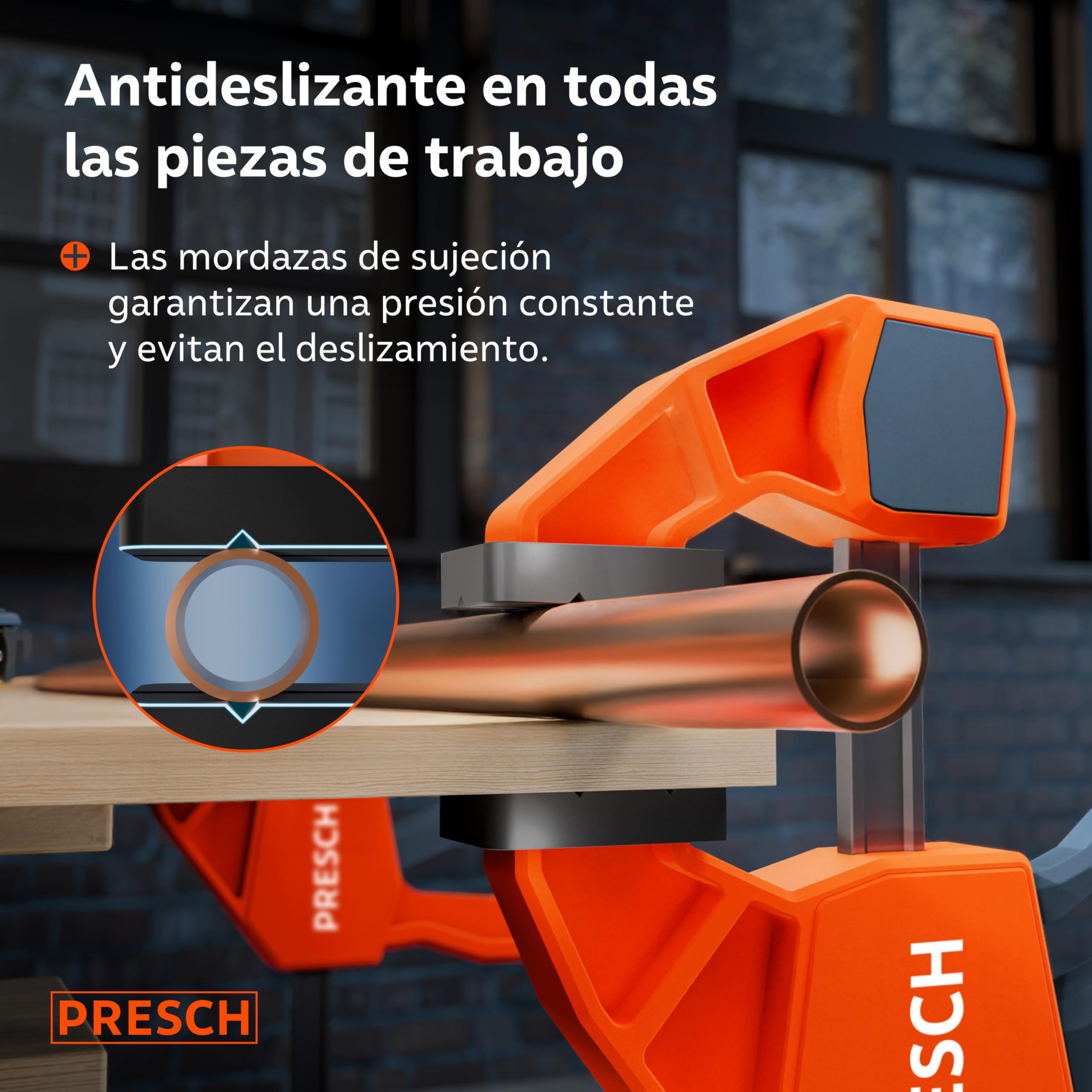 Presch Sargentos Carpintero 450mm 2 uds - Sargentos de apriete con 150 kg fuerza de sujeción - Robusto gracias al acero al carbono y al cuerpo reforzado con fibra de vidrio - Con función de expansión