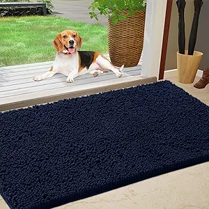 IM HOME Chenille Absorbent Outdoor Doormat 30" x 20", Washable Muddy Door Mats for Dog Non Slip Indoor Doormat Dog Mat for Muddy Paw Front Inside Doormats for Entryway Navy Blue
