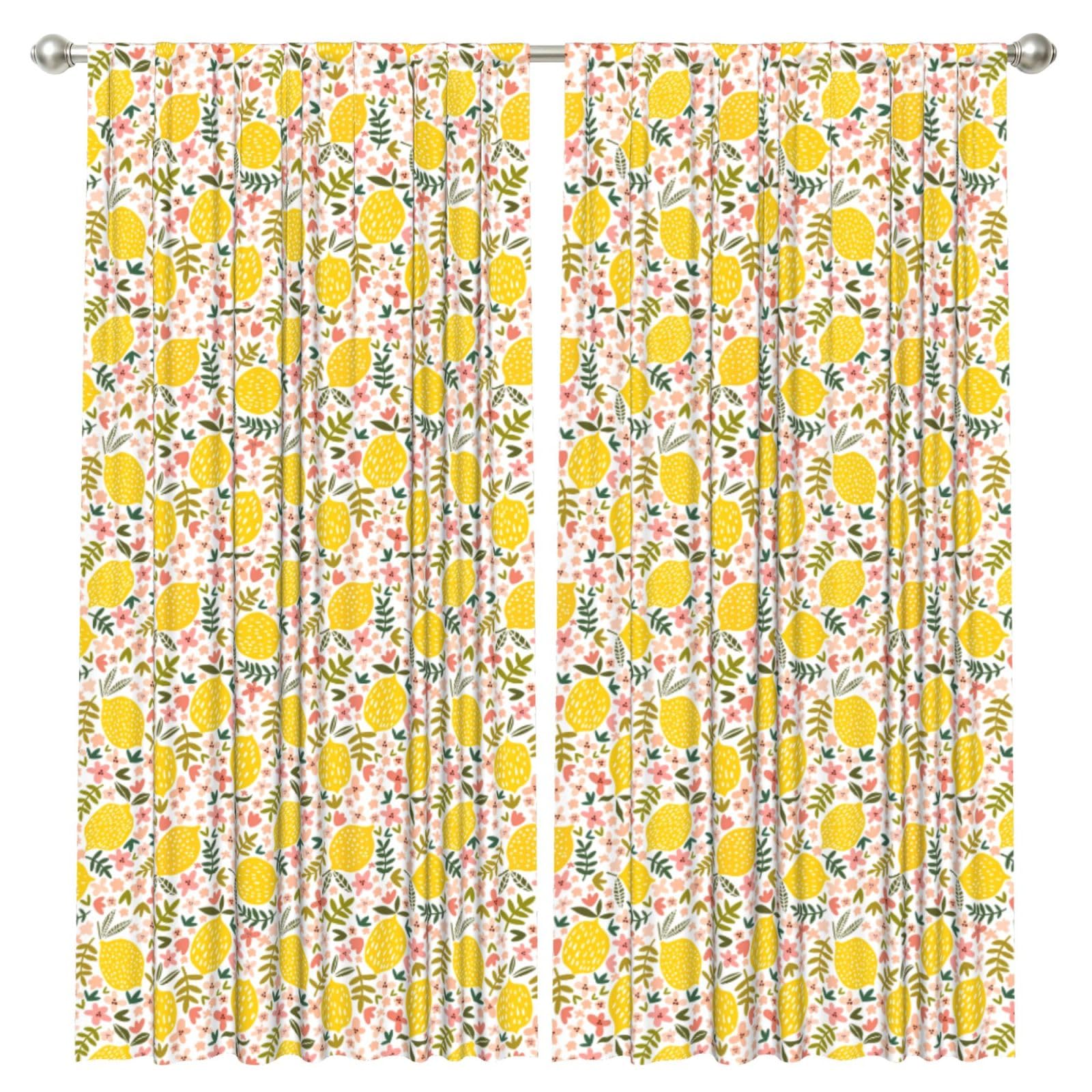 InOmak Hibiscus Flower And Lemon, 2 Panels Window Curtains 52 x 84 Inch Blackout Curtains for Living Room Bedroom