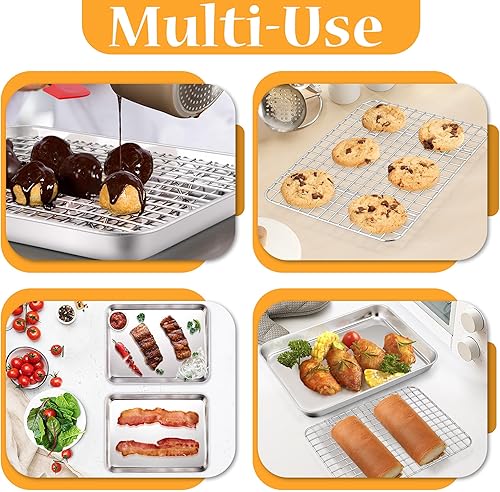 Miniatura 6 de TeamFar Bandeja para horno tostador con estante, 9 x 7 x 1 pulgadas, mini bandeja para hornear hornear y asar, no tóxica y resistente, apta para